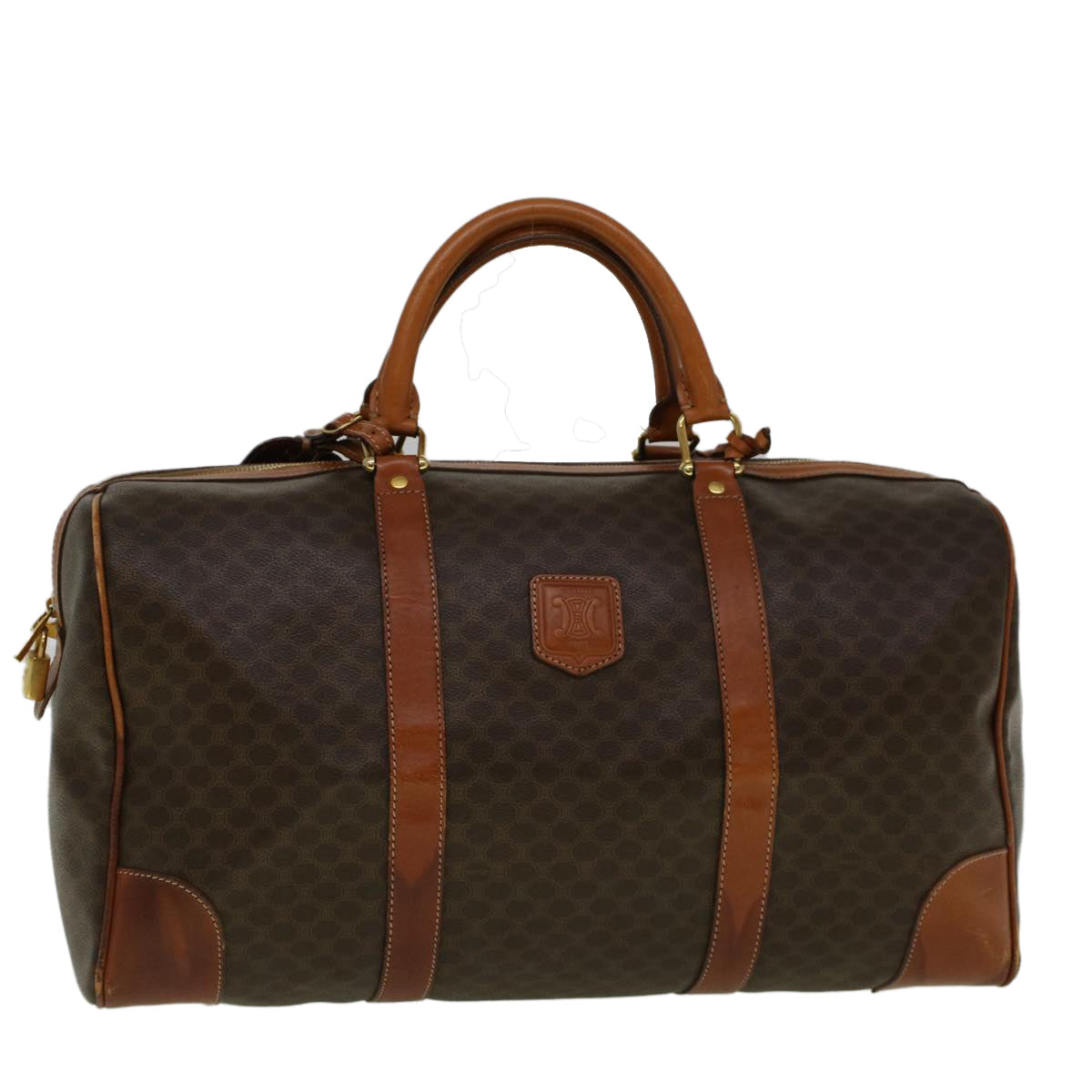 Luxury CELINE Macadam Canvas Boston Bag PVC Leather Brown  59265