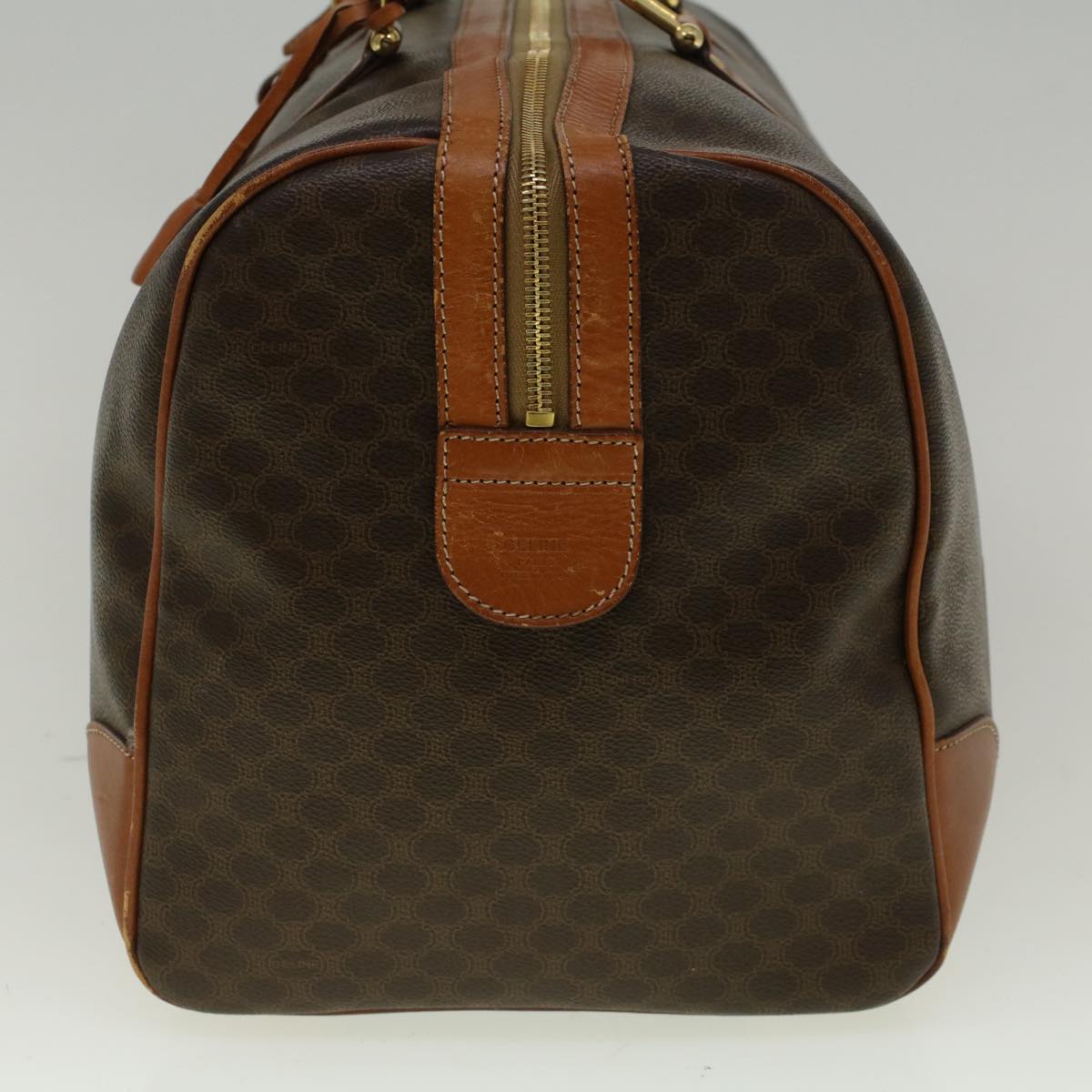 Luxury CELINE Macadam Canvas Boston Bag PVC Leather Brown  59265