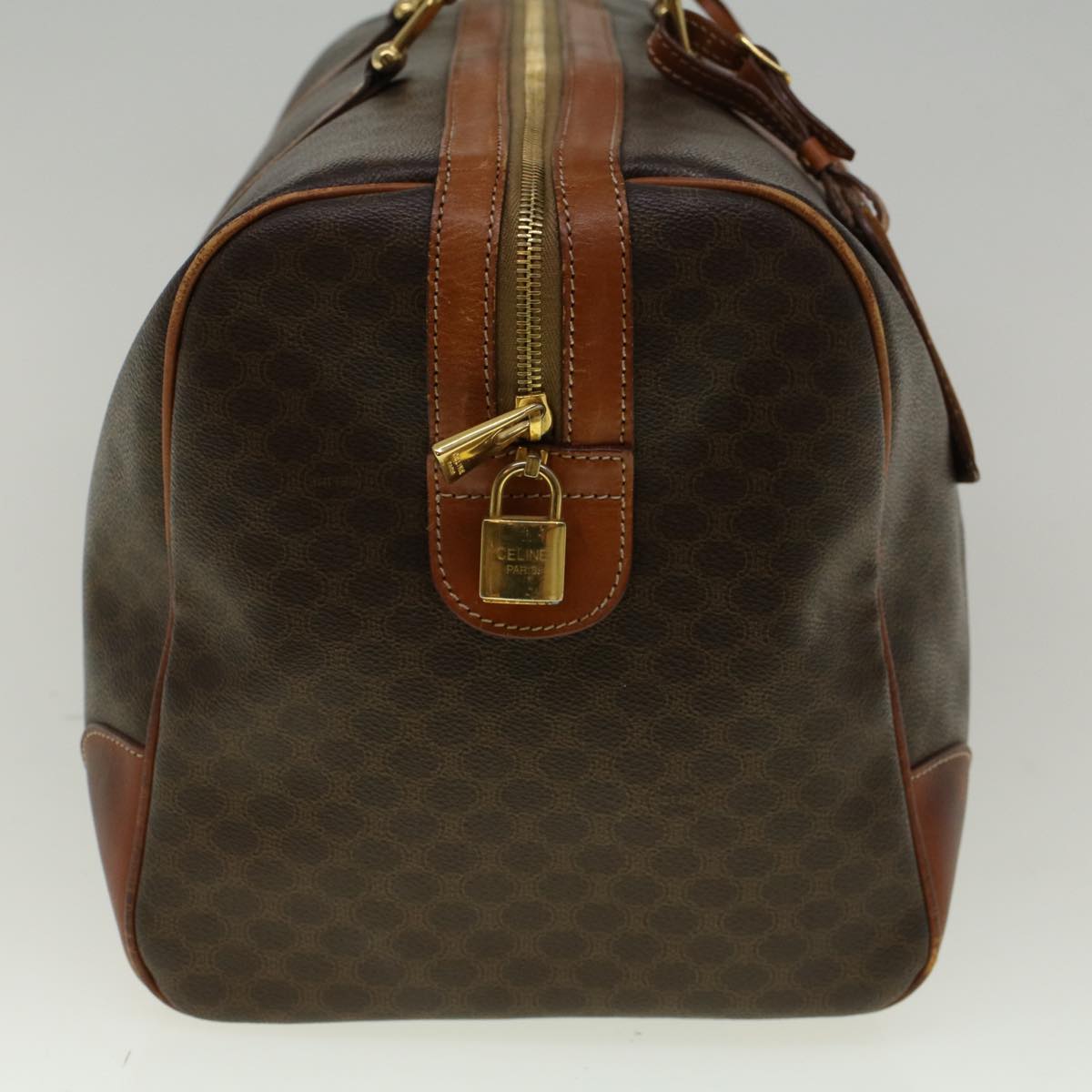 Luxury CELINE Macadam Canvas Boston Bag PVC Leather Brown  59265