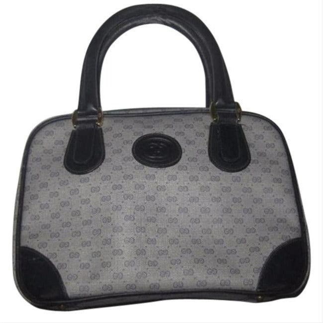 Gucci   Shades Of Blue Navy Small G Logo Leather Coated Canvas Satchel