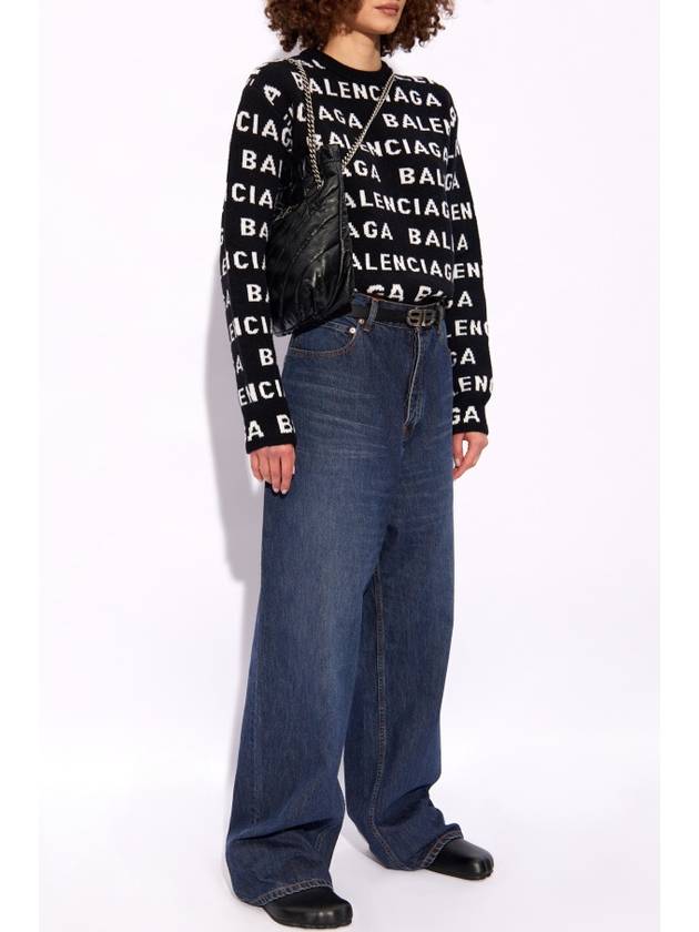 Luxury Balenciaga Trending 2025 Intarsia All-Over Logo Crew Neck Knit Top Black