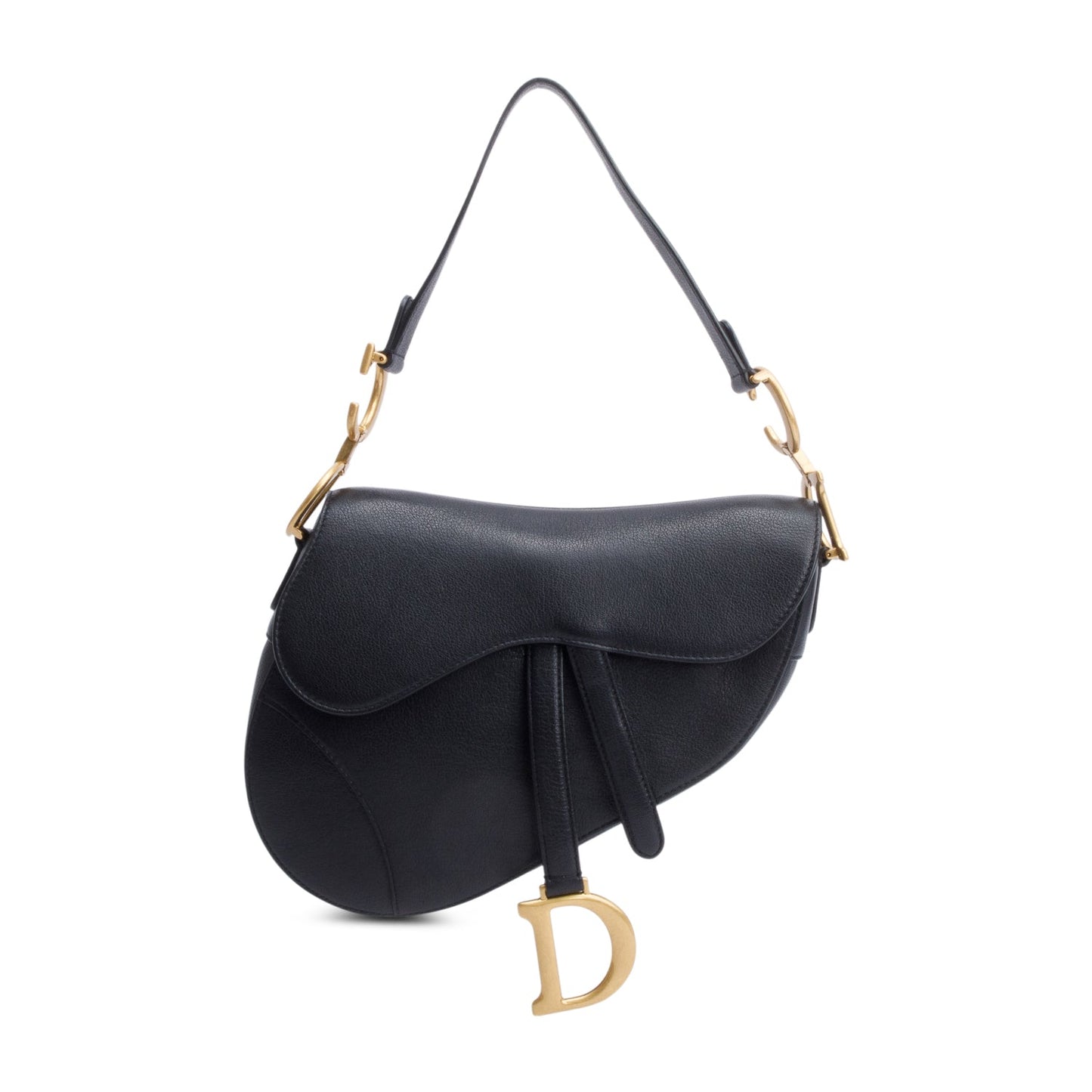 Christian Dior Black Grained Calfskin Leather Saddle Bag