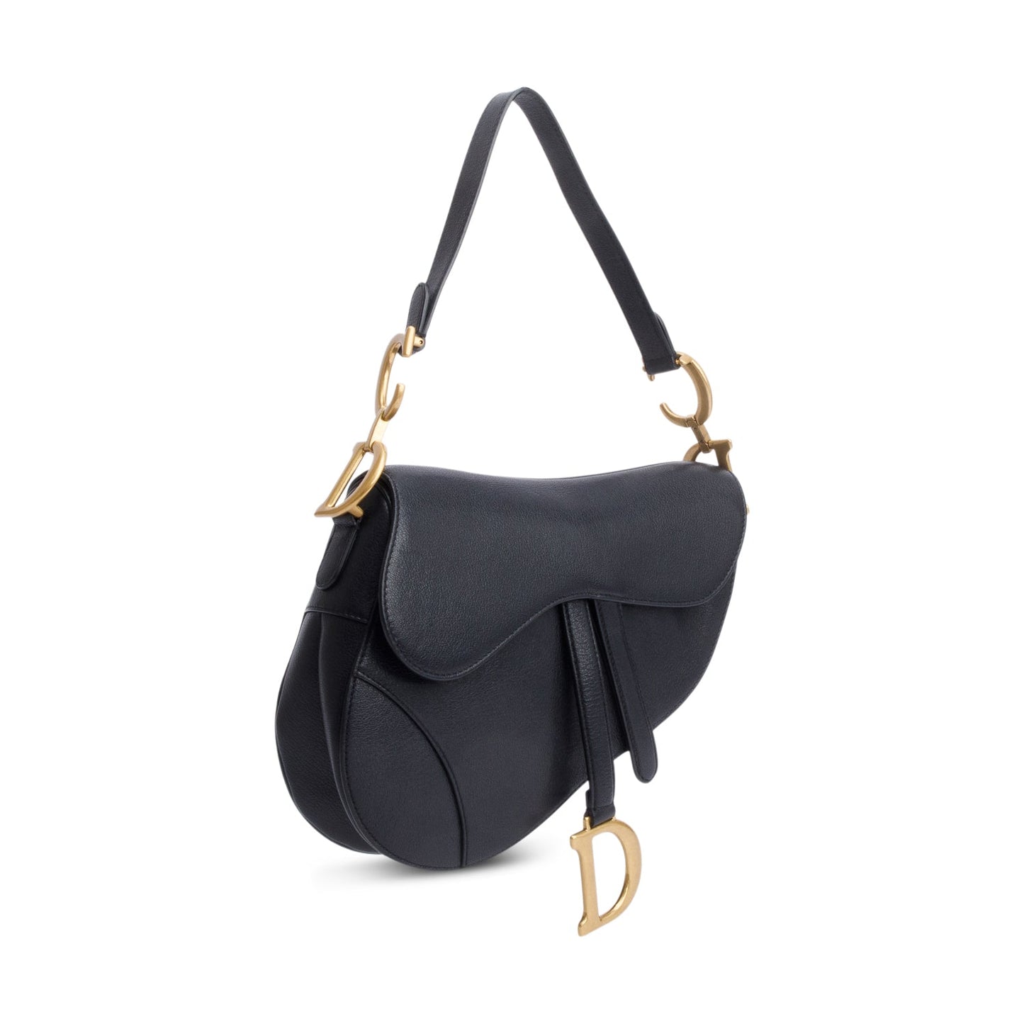 Christian Dior Black Grained Calfskin Leather Saddle Bag