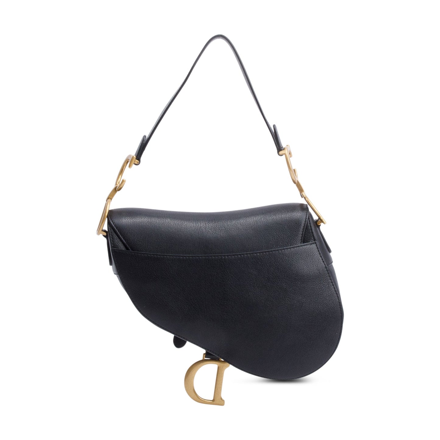 Christian Dior Black Grained Calfskin Leather Saddle Bag