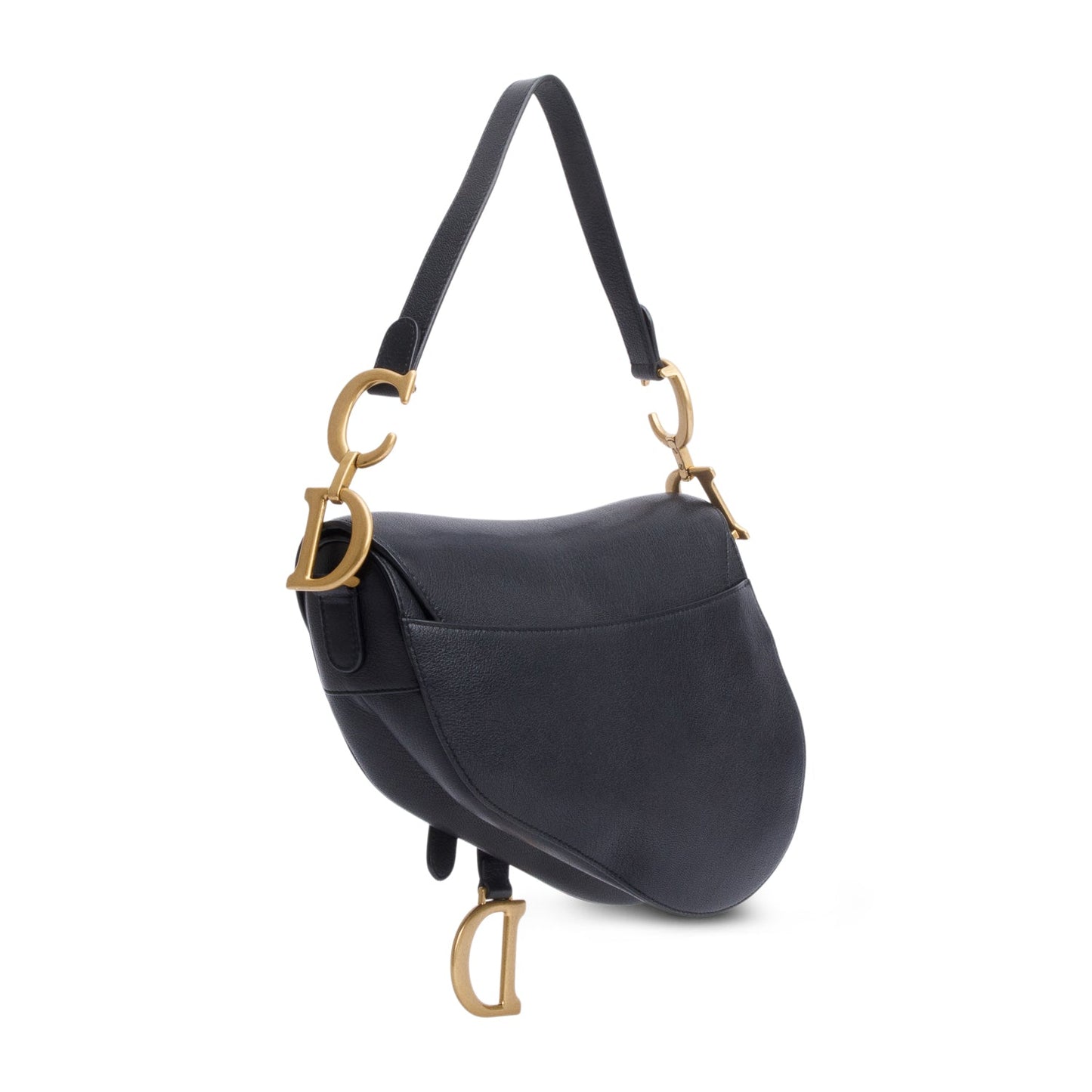Christian Dior Black Grained Calfskin Leather Saddle Bag