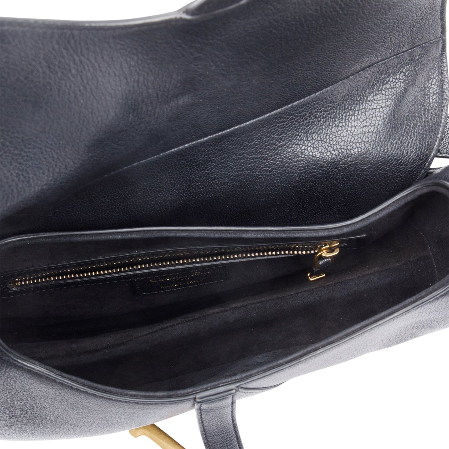 Christian Dior Black Grained Calfskin Leather Saddle Bag