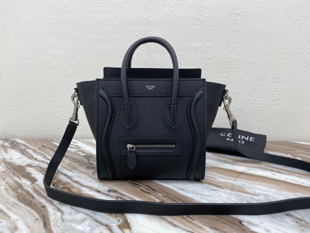 Top Quality Nano LuGucciage Bag In Drummed Black For Women 8in/20cm 189243DRU.38NO
