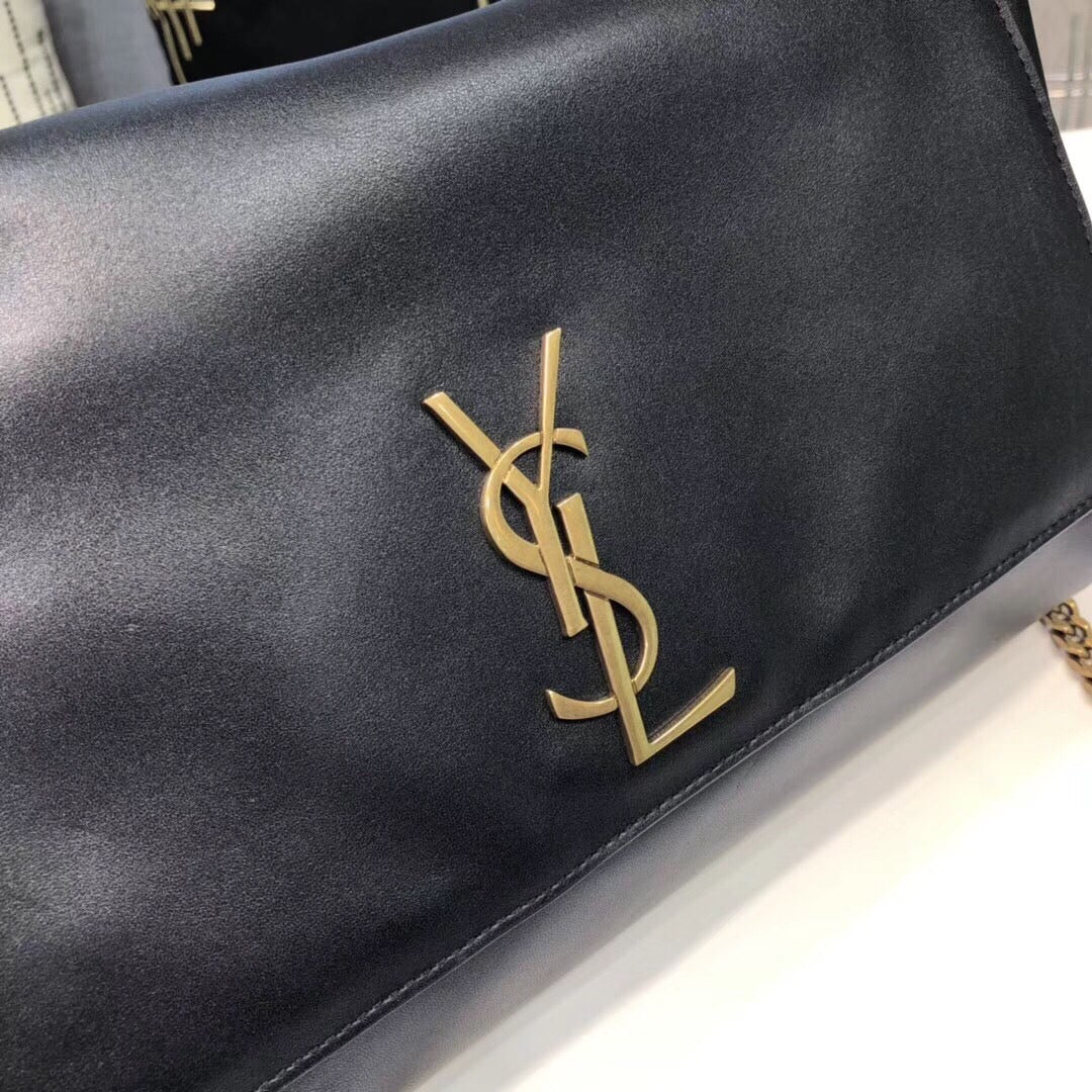 Top Quality Kate MeTop Qualityum Chain Bag In Grain De Poudre Black For Women 9.4in/24cm YSL 364021BOW0J1000