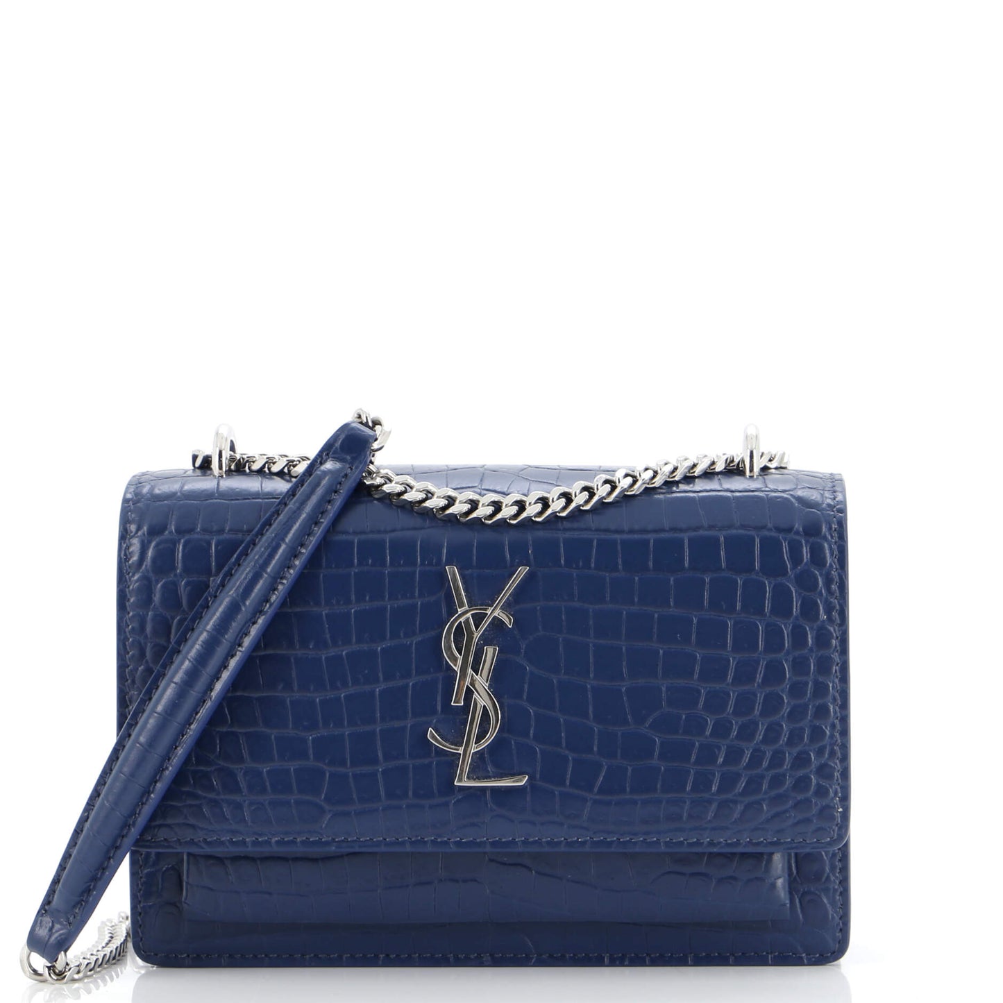 Luxury Saint Laurent Trending 2025 Sunset Chain Wallet Crocodile Embossed Leather