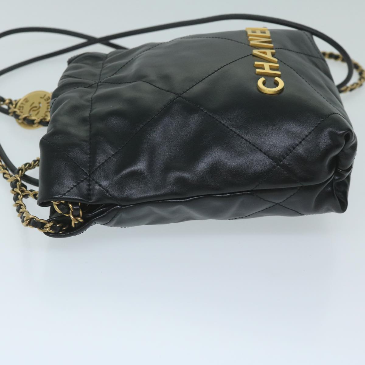 CHANEL  22 Chain Hand Bag Leather Black As3980 Cc Auth 59889s