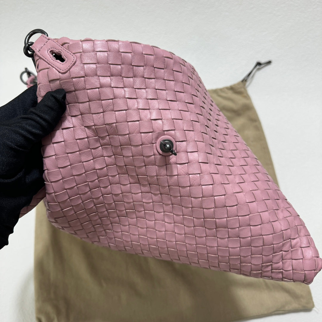 Bottega Veneta Medium Convertible Tote Bag Hobo Cherry Pink Leather Two-way Carry 40cm