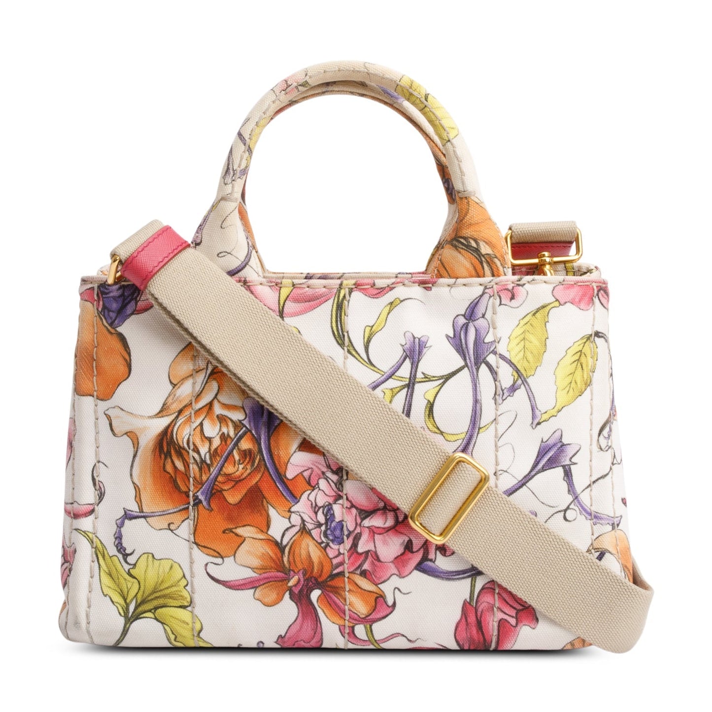 Prada Multicolor Floral Print Canvas Small Canapa Logo Tote