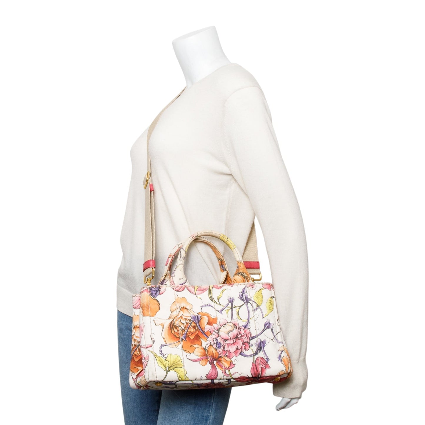 Prada Multicolor Floral Print Canvas Small Canapa Logo Tote