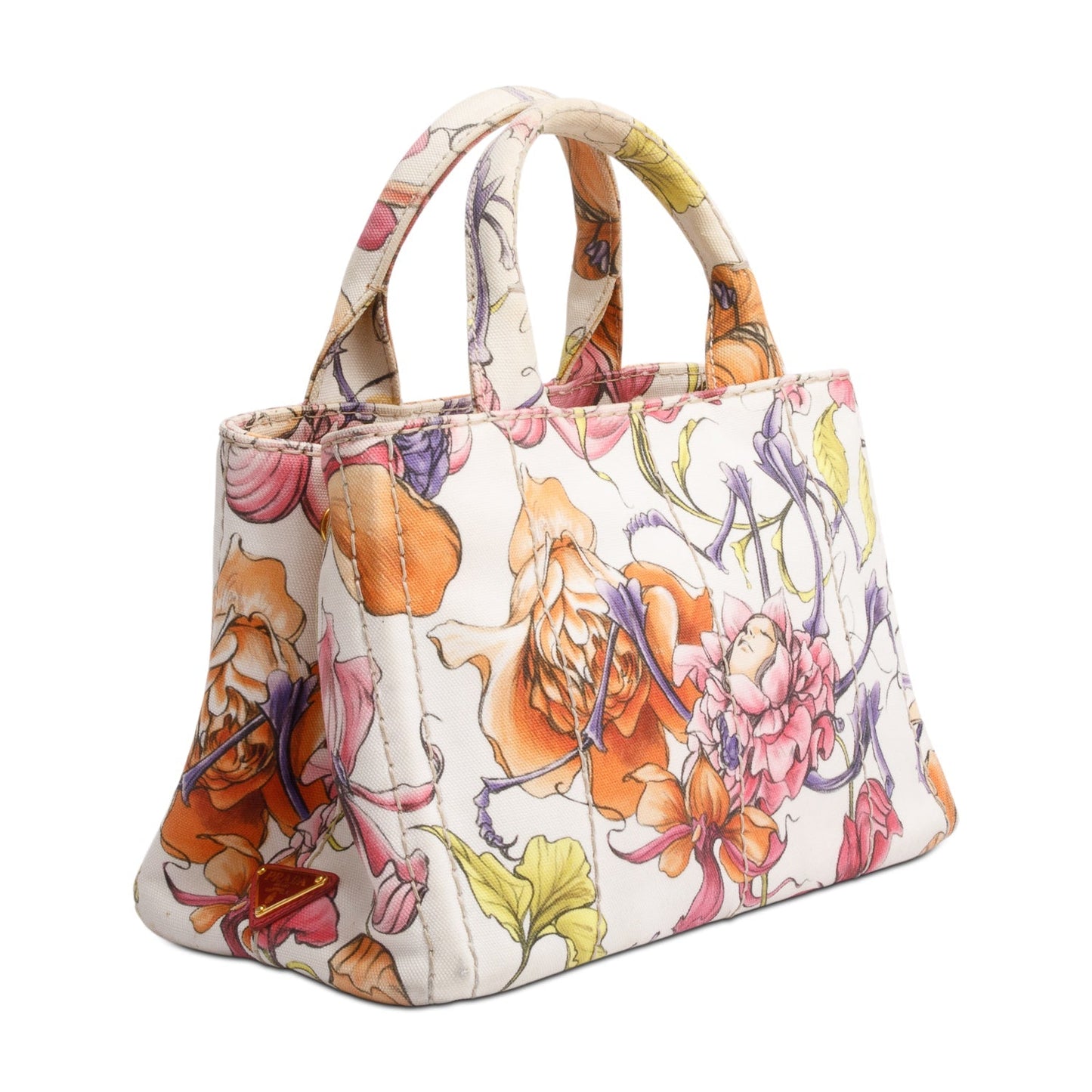 Prada Multicolor Floral Print Canvas Small Canapa Logo Tote