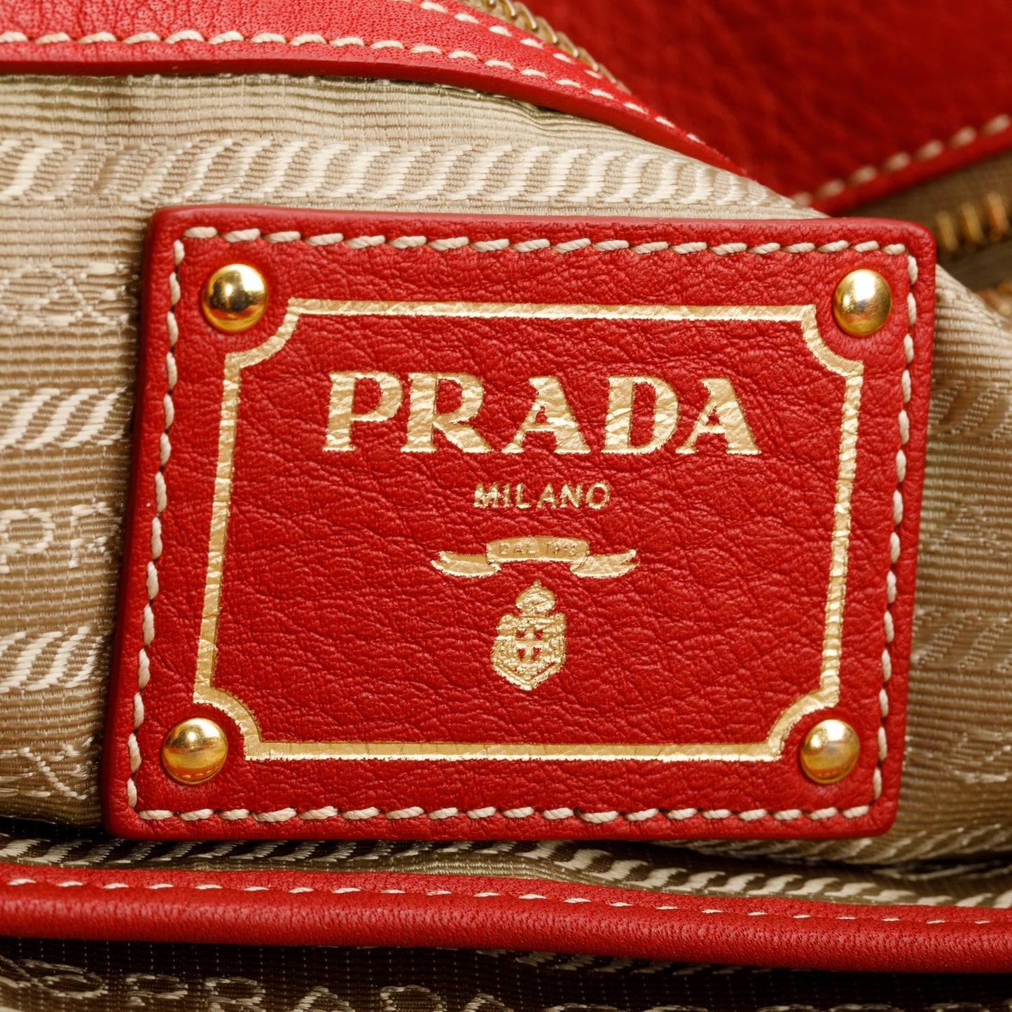 Prada Red Vitello Daino Leather Side Zip Tote