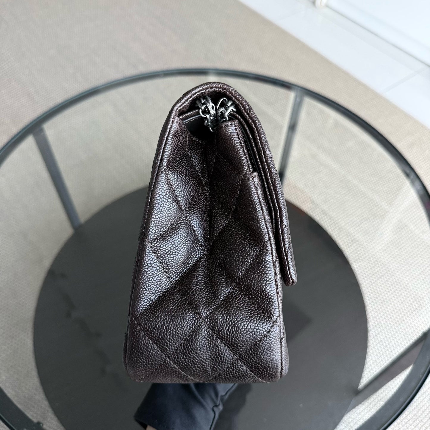 Chanel 2.55 Reissue 227 - Caviar Quilted Grained Calfskin Dark Brown Silver Hardware Series 14