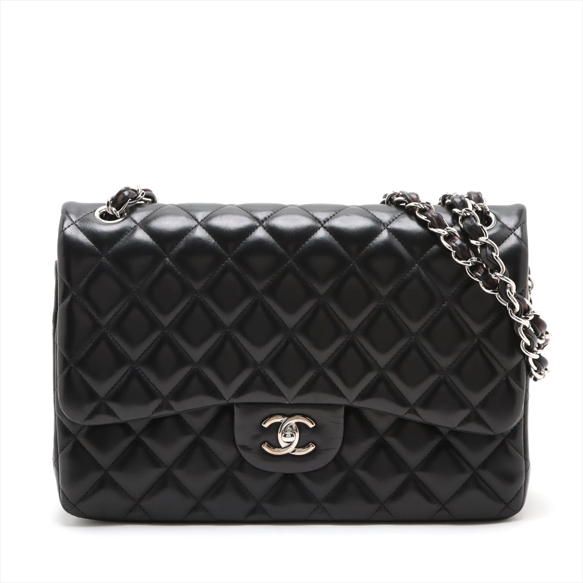 Chanel Decamatrasse 30 Double Flap Chain Bag Black Silver Lambskin A58600