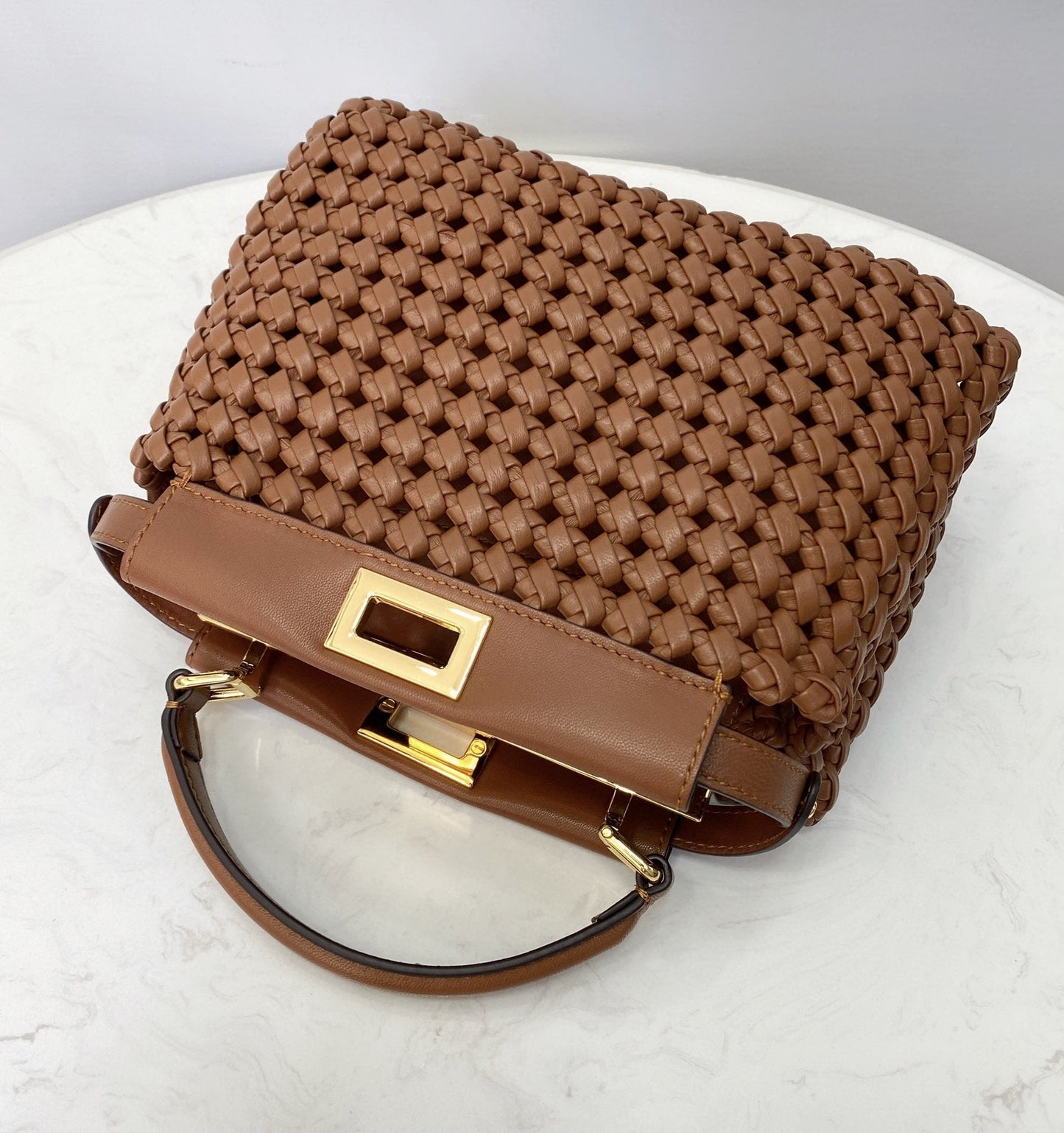 Top QualityTop Quality Peekaboo Mini Brown Braided Bag For Woman 18cm/7in