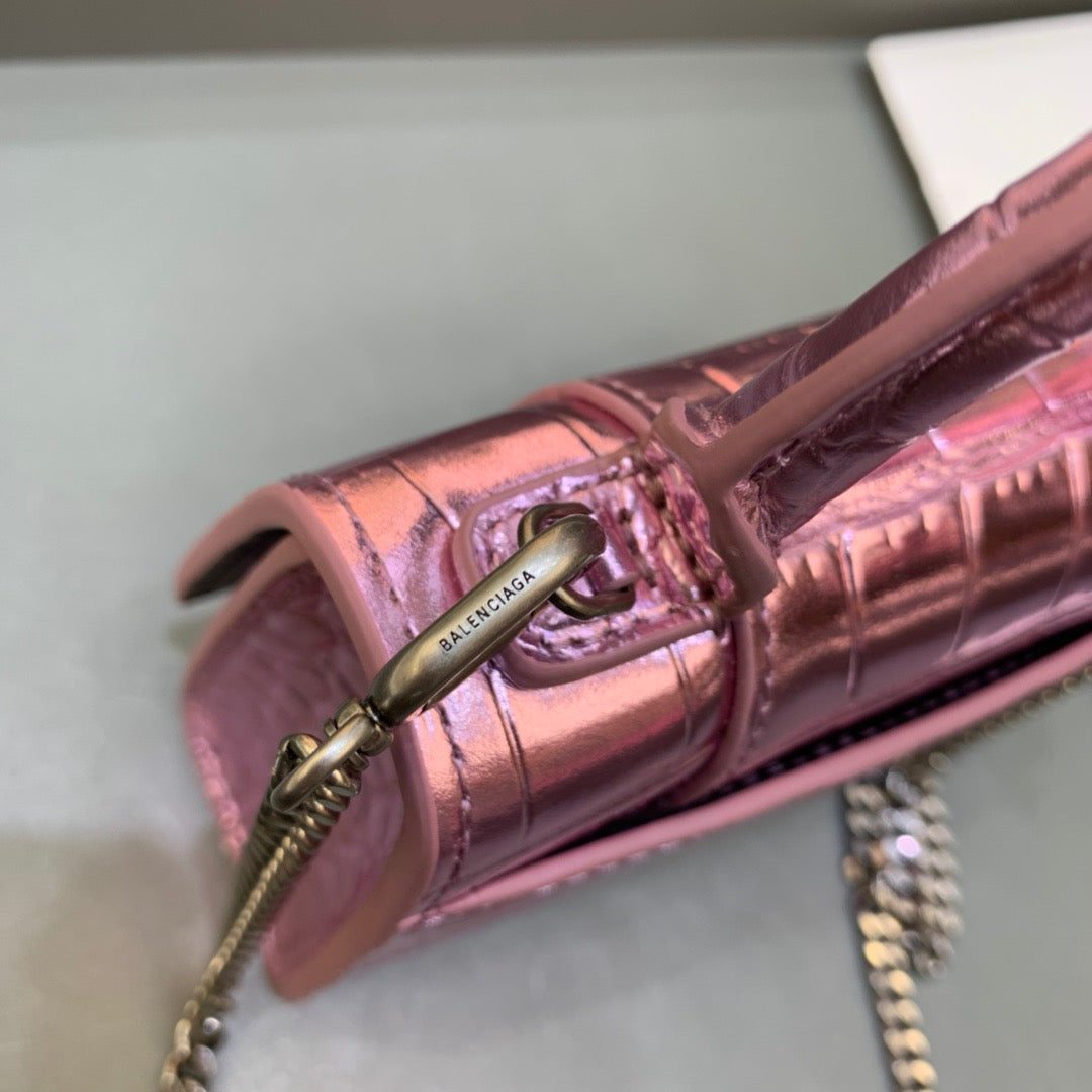 Top Quality Hourglass Mini Handbag With Chain In Light Pink, For Women,  Bags 4.7in/12cm