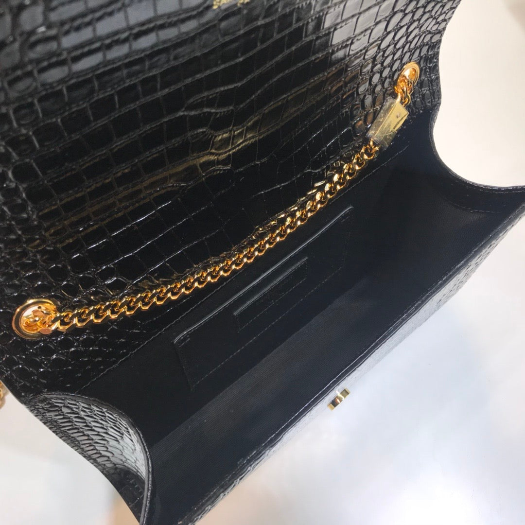 Top Quality Kate MeTop Qualityum Chain Bag With Tassel In Embossed CrocoTop Qualityle Black For Women 9.4in/24cm YSL 354119DND0J1000