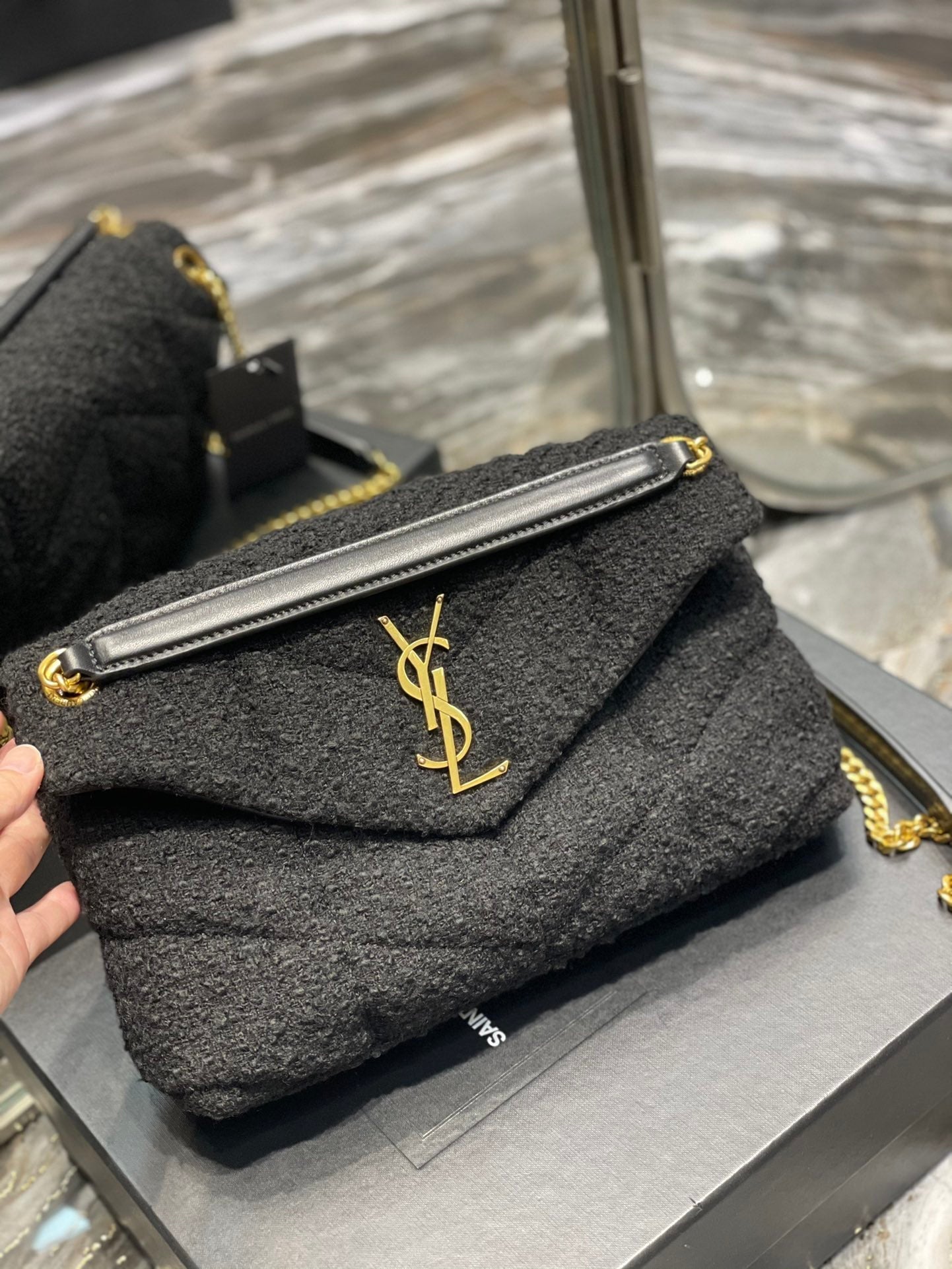 YSSL Puffer Small Chain Bag Black For Women, Women’s Bags 11in/29cm YSL‎