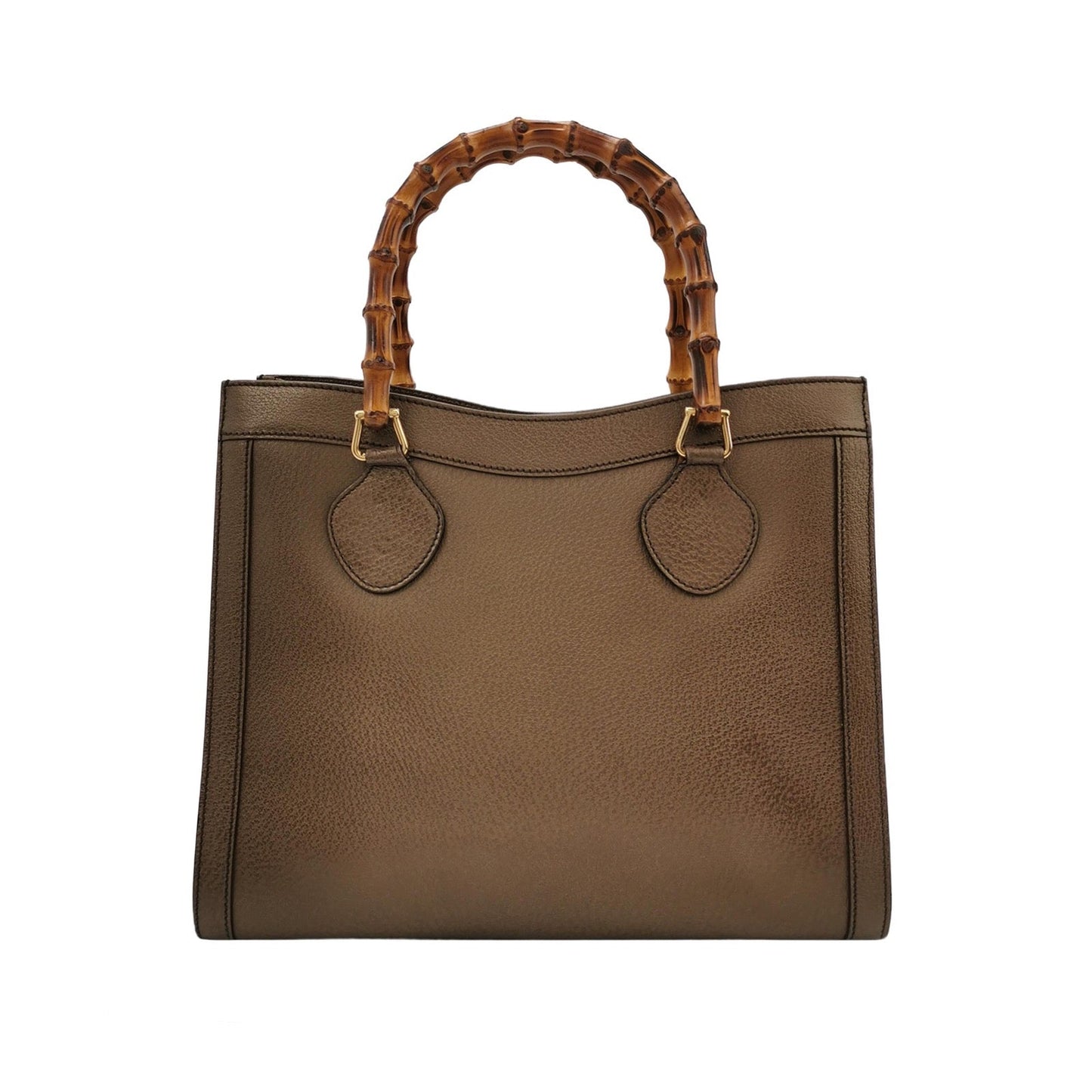 Gucci Diana   Large Metallic Copper Calfskin Leather Bamboo Top Handles Tote Bag
