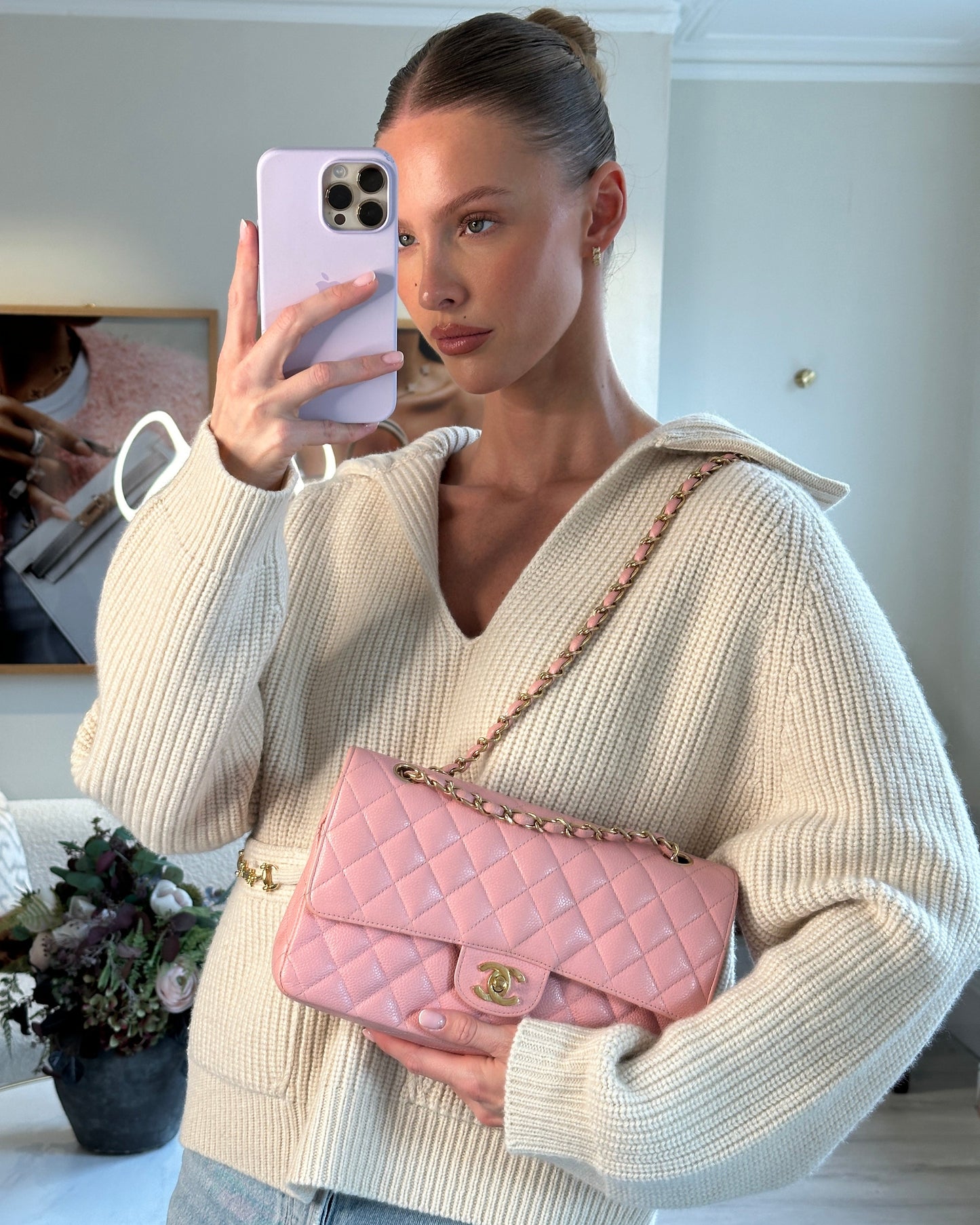 *HOT* Chanel Bubblegum Pink   Classic Medium Double Flap Bag in Caviar Leather with 24K Gold Hardware