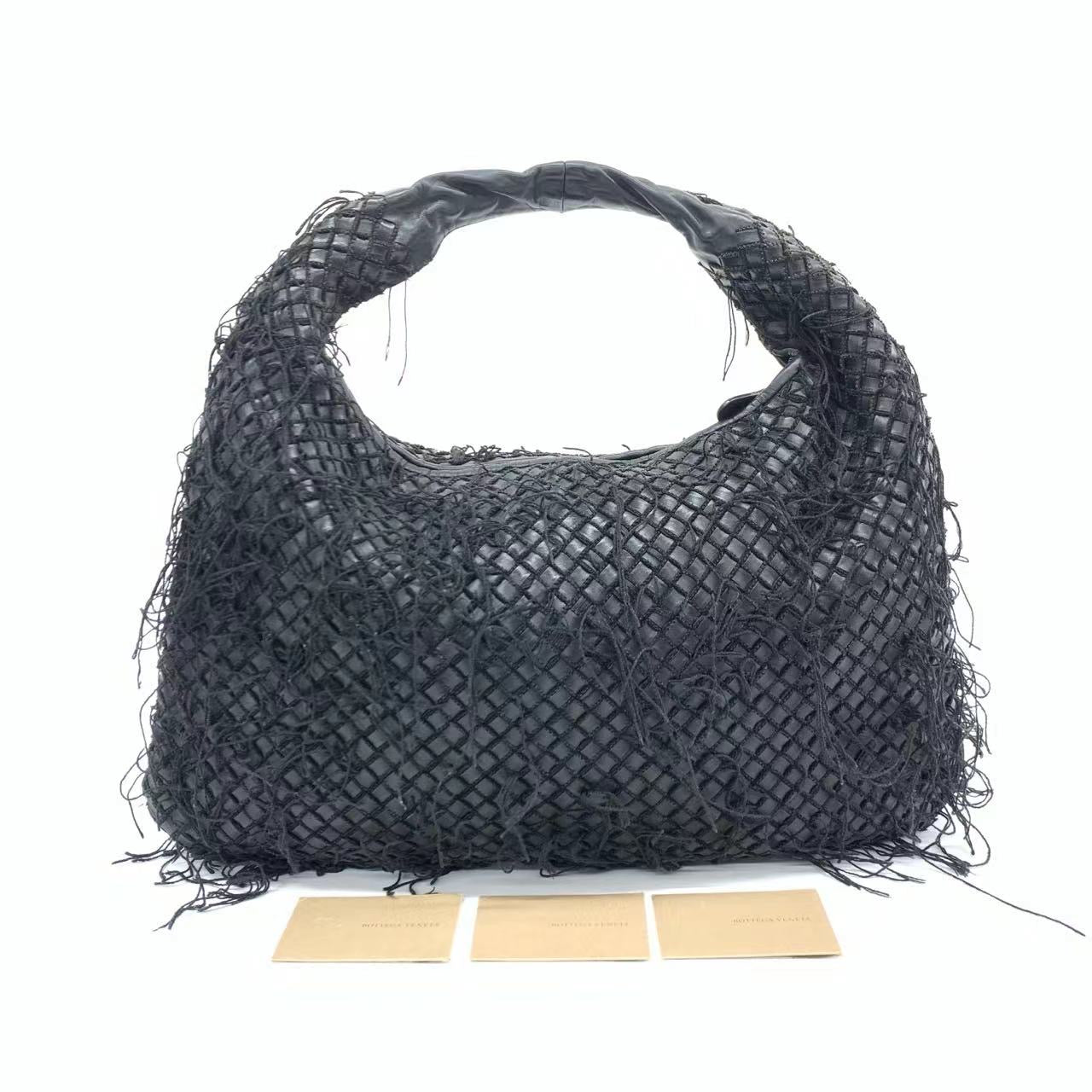 Bottega Veneta Intrecciato Hobo Bag Net and Fringes Black Lambskin leather Medium 45cm
