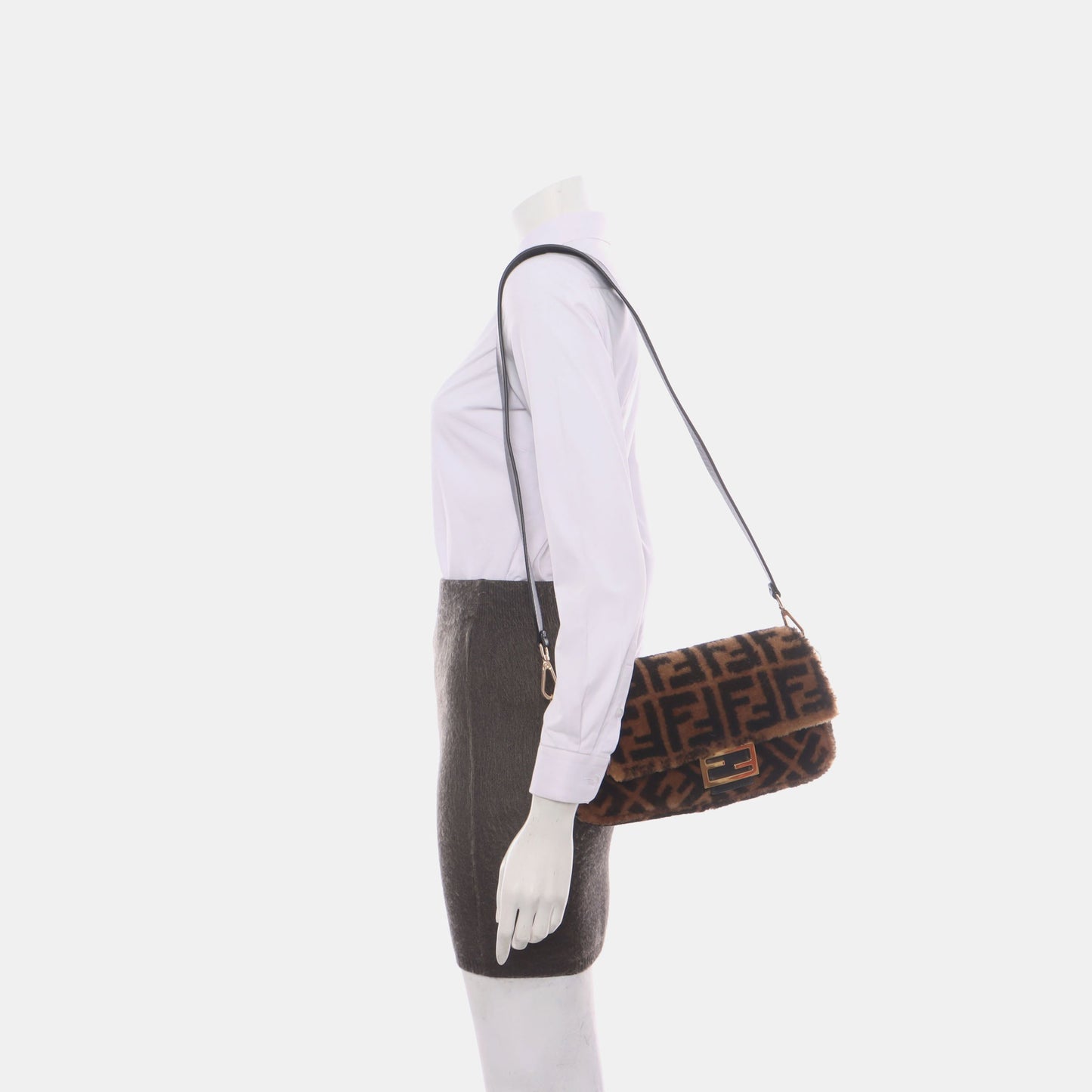 Fendi Baguette Medium Shearling Vitello Dolce Marco FF 1974 Tobacco Black Brown Zucca