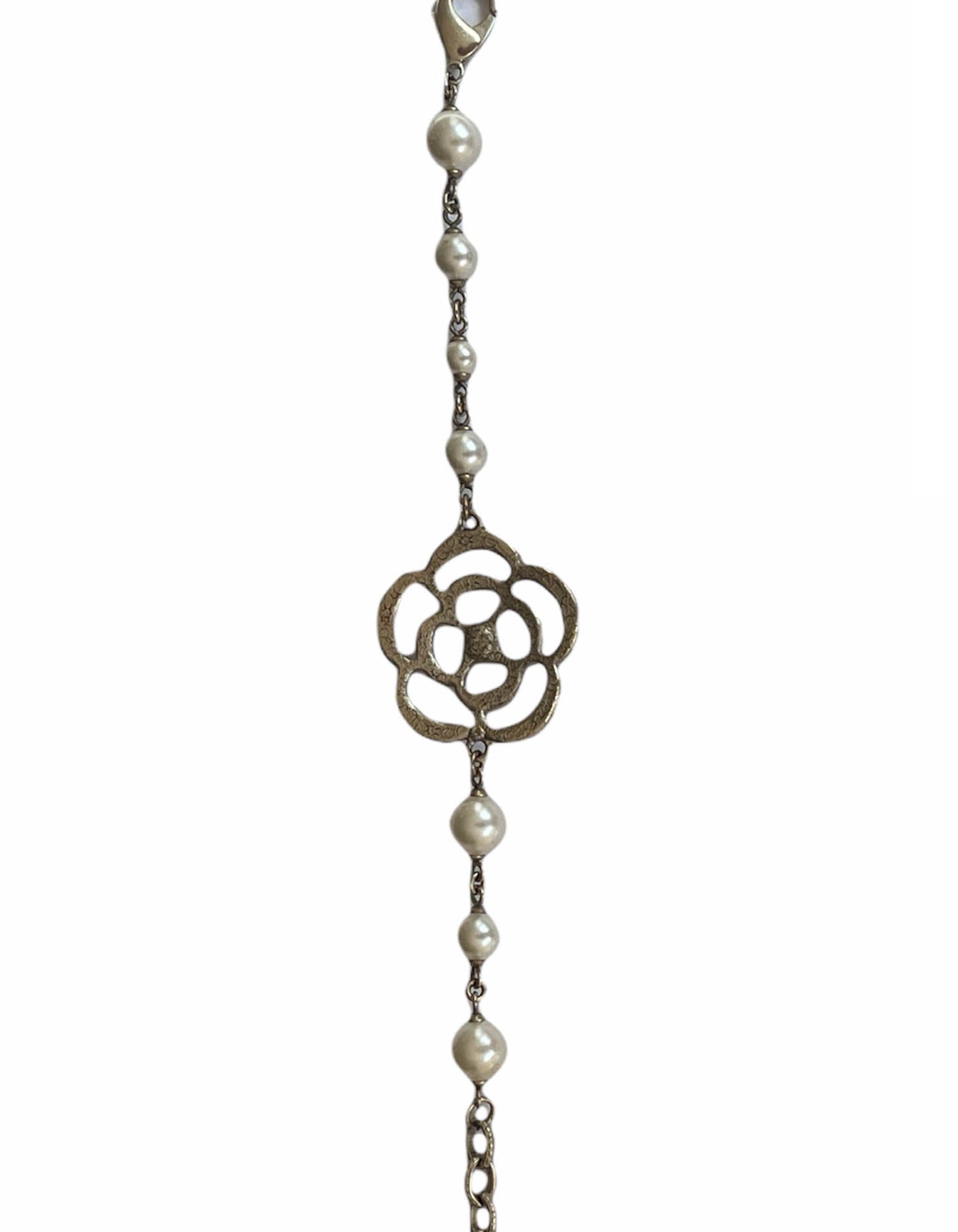 Chanel Gold Camellia and Faux Pearl Bracelet