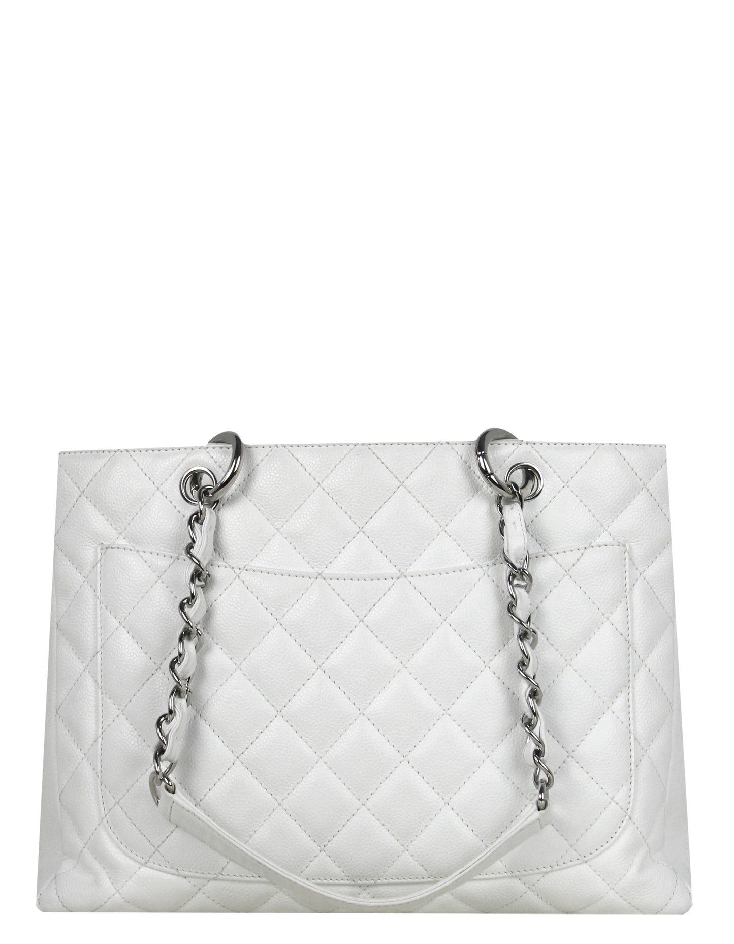 Chanel White Caviar Leather Quilted Grand Shopper Tote GST Bag