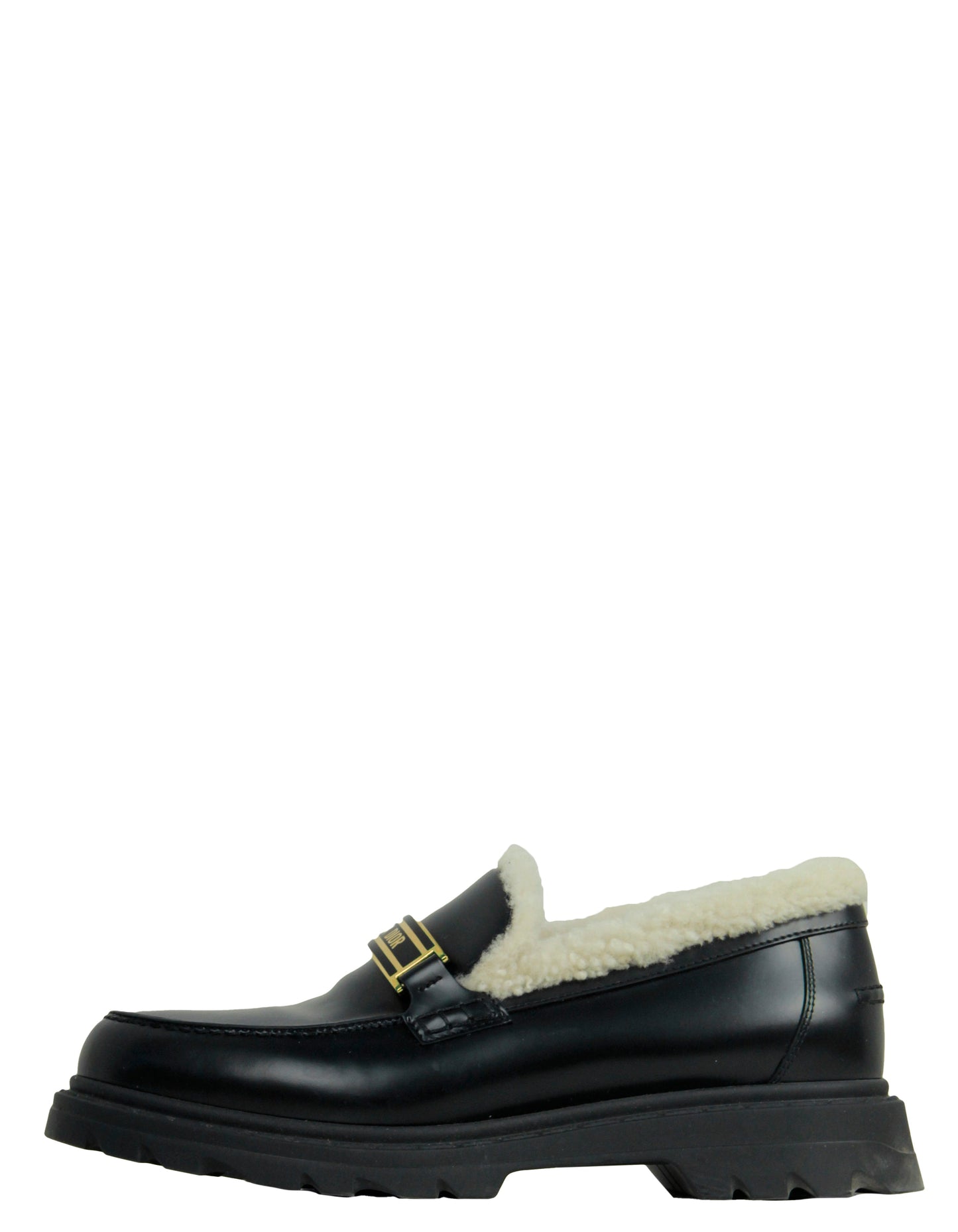 Christian Dior Black Brushed Calfskin & Shearling Dior Code Loafers sz 39.5