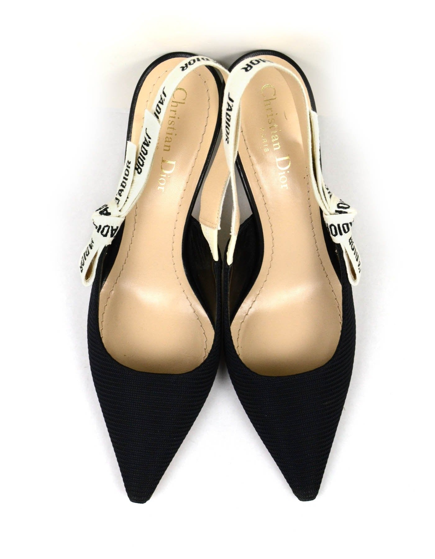 Christian Dior Black Technical Canvas Ribbon J’ADIOR Slingback Pumps sz 39.5