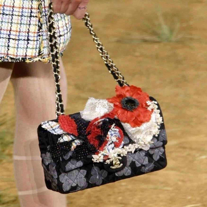 Chanel Classic Flap Medium Runway Limited Edition Floral Lace Grey Cloth, 2010