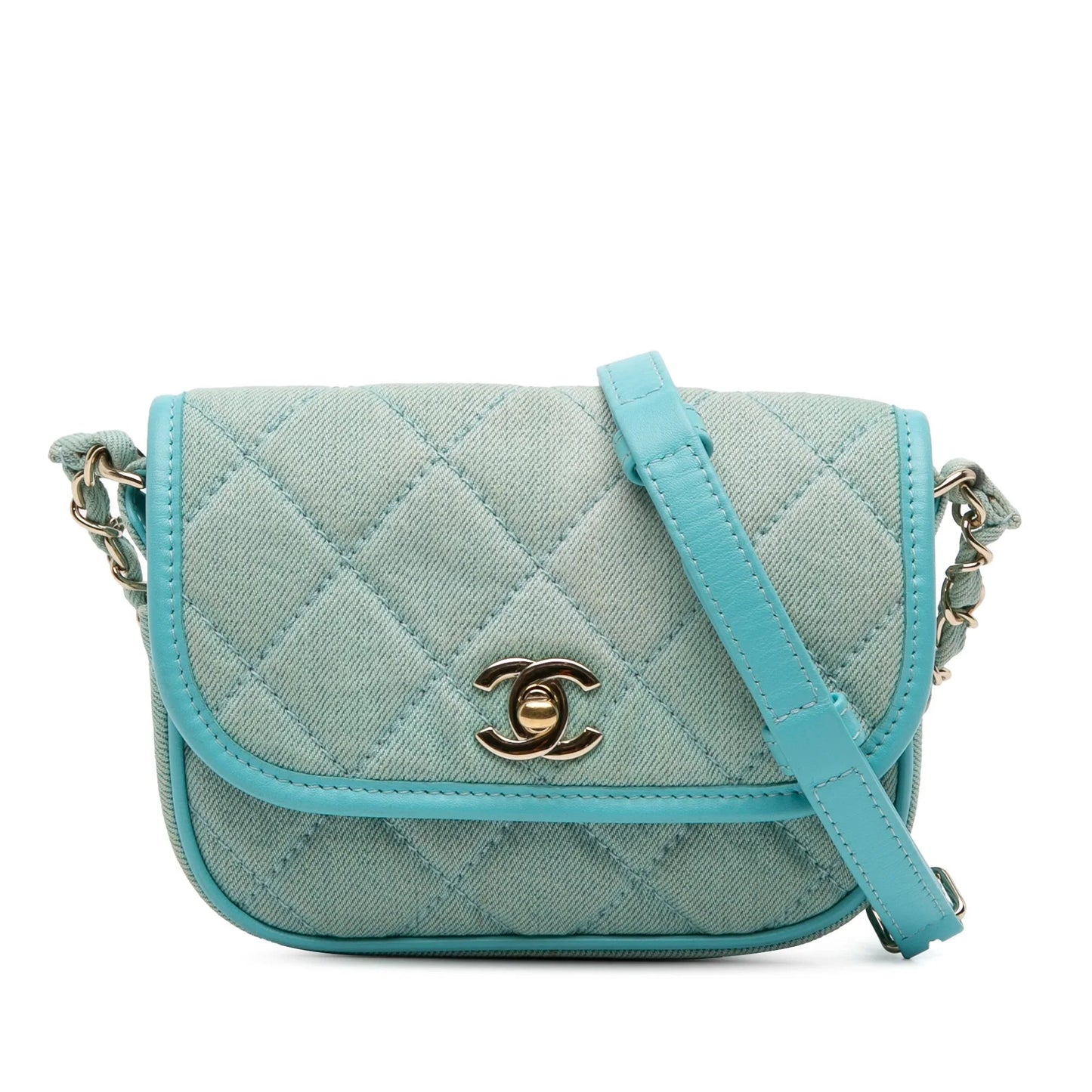 Blue Chanel Mini CC Quilted Denim Messenger Flap Crossbody Bag