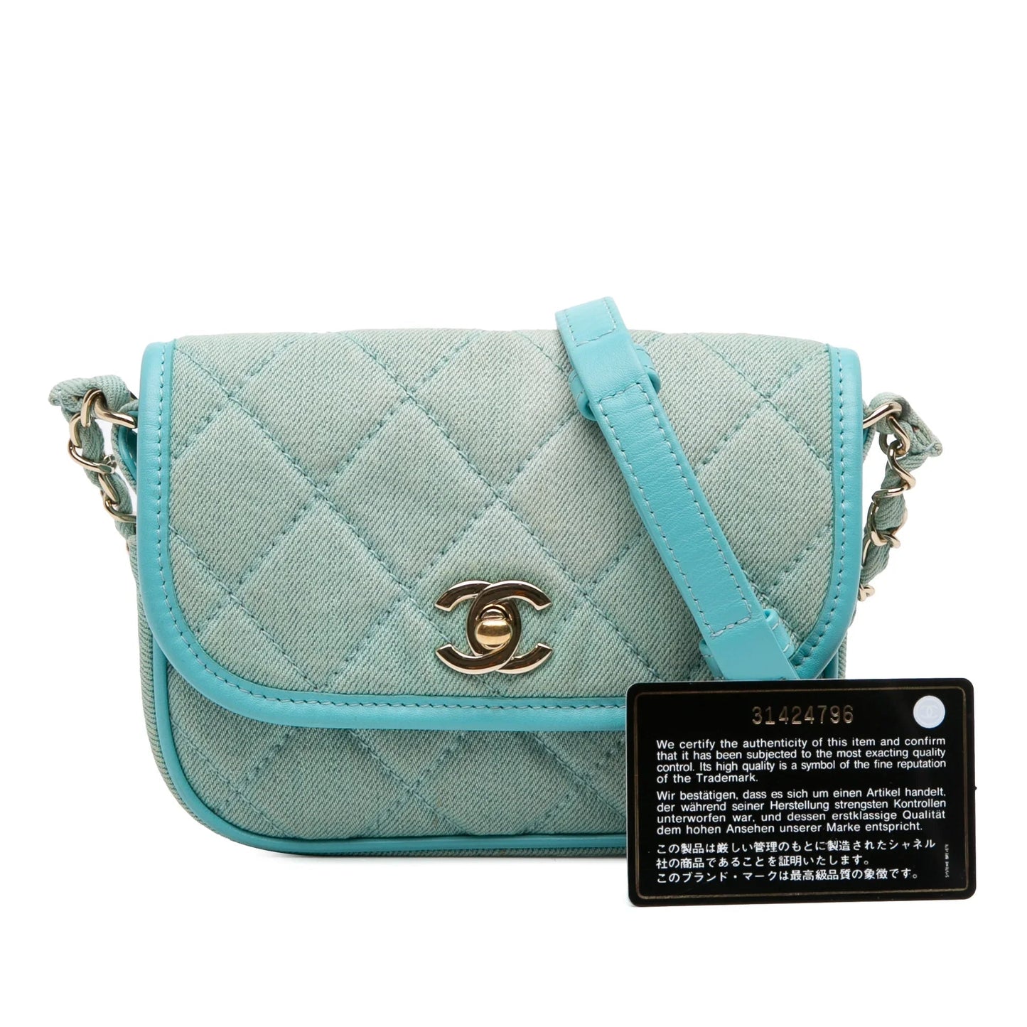 Blue Chanel Mini CC Quilted Denim Messenger Flap Crossbody Bag