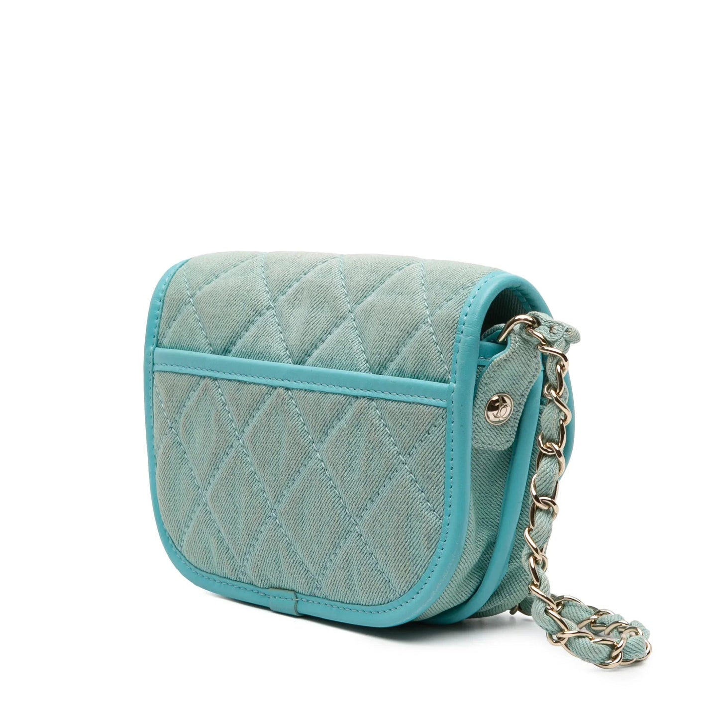 Blue Chanel Mini CC Quilted Denim Messenger Flap Crossbody Bag