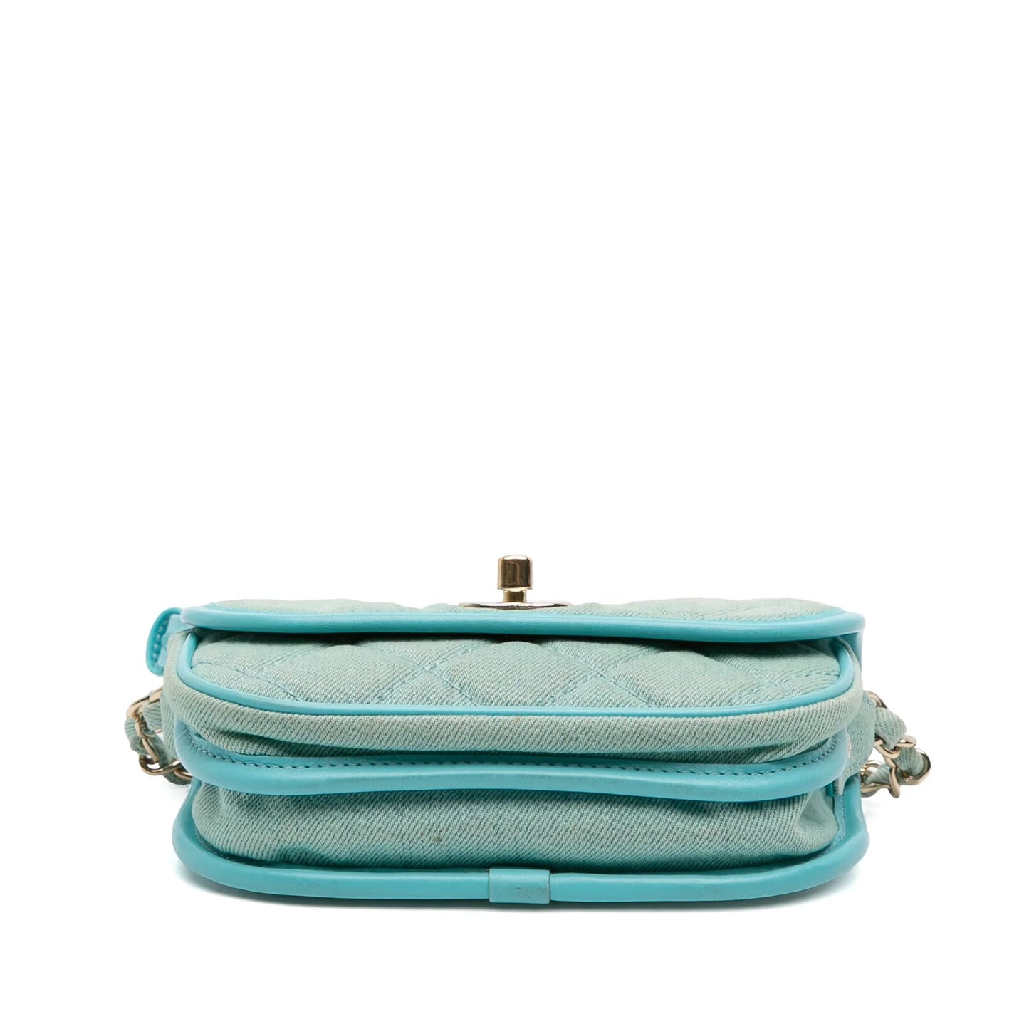 Blue Chanel Mini CC Quilted Denim Messenger Flap Crossbody Bag