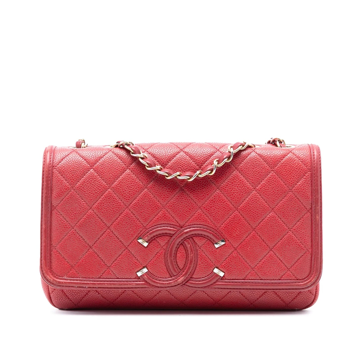Red Chanel Medium Quilted Caviar CC Filigree Flap Shoulder Bag