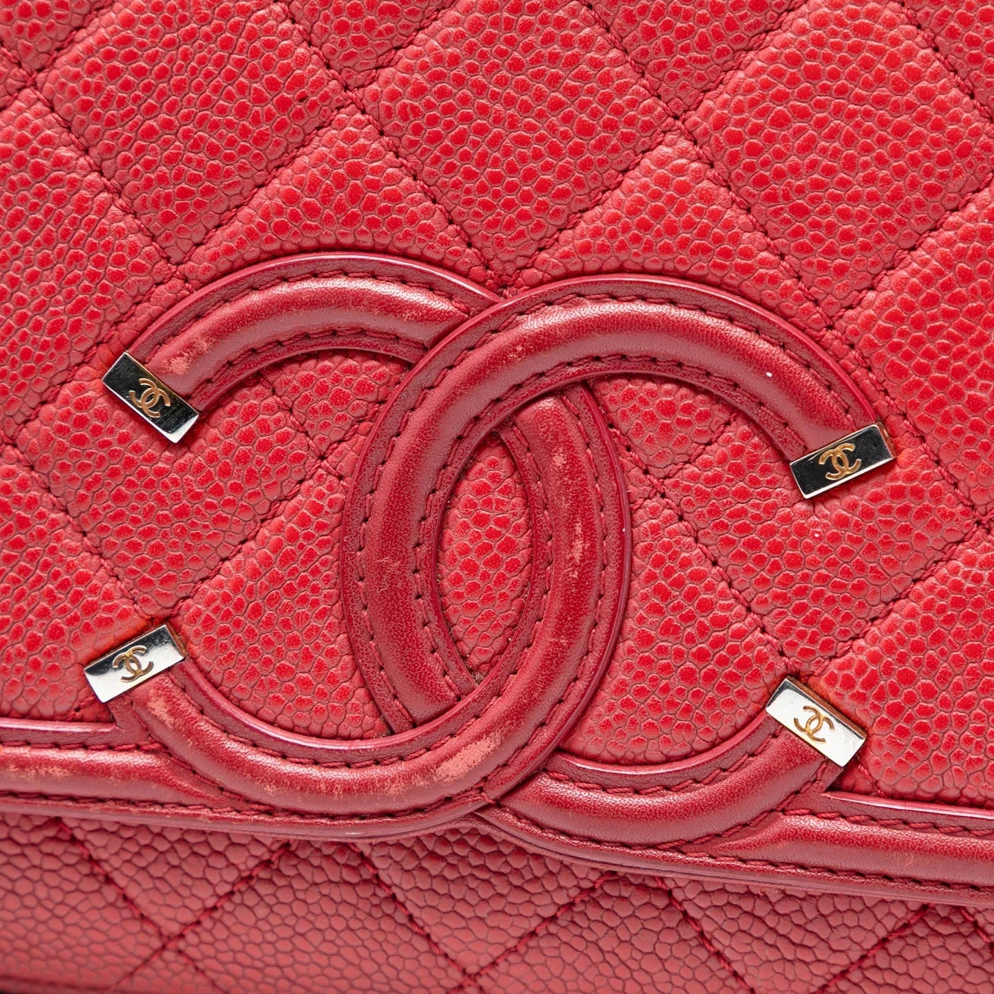 Red Chanel Medium Quilted Caviar CC Filigree Flap Shoulder Bag