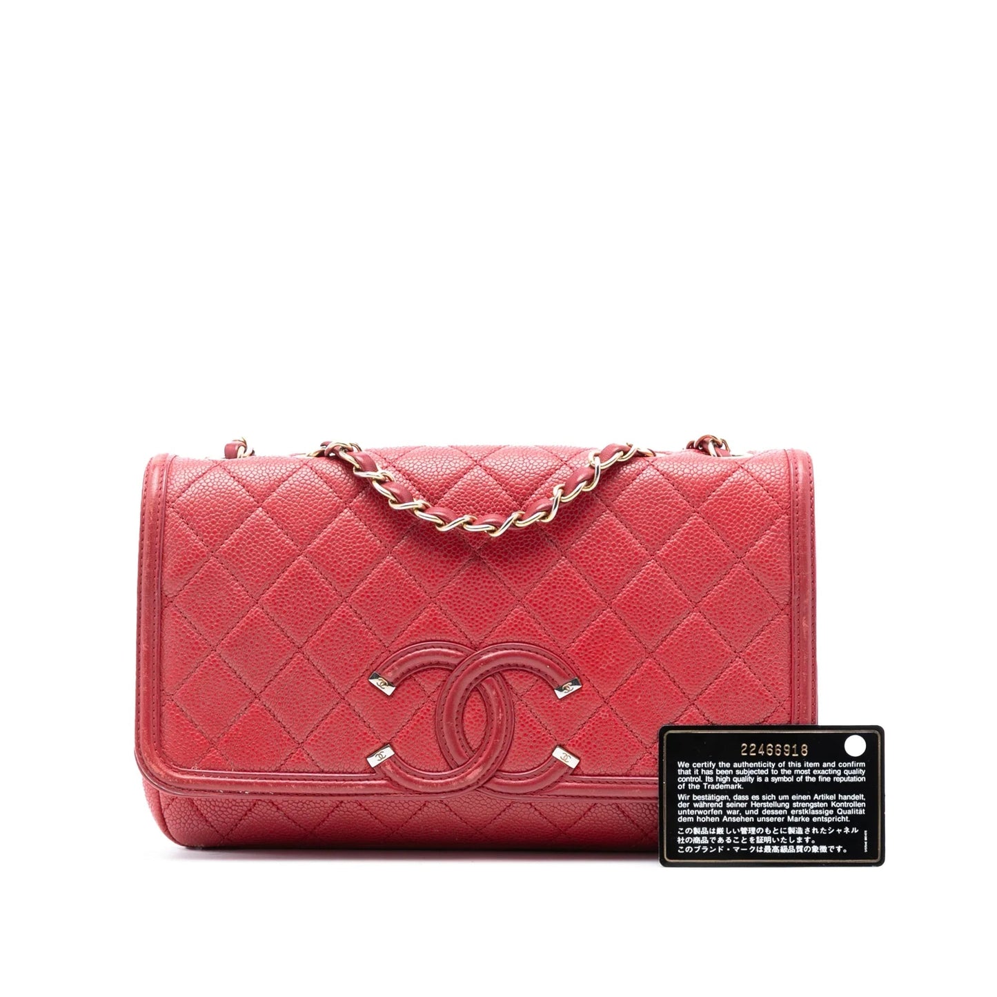 Red Chanel Medium Quilted Caviar CC Filigree Flap Shoulder Bag