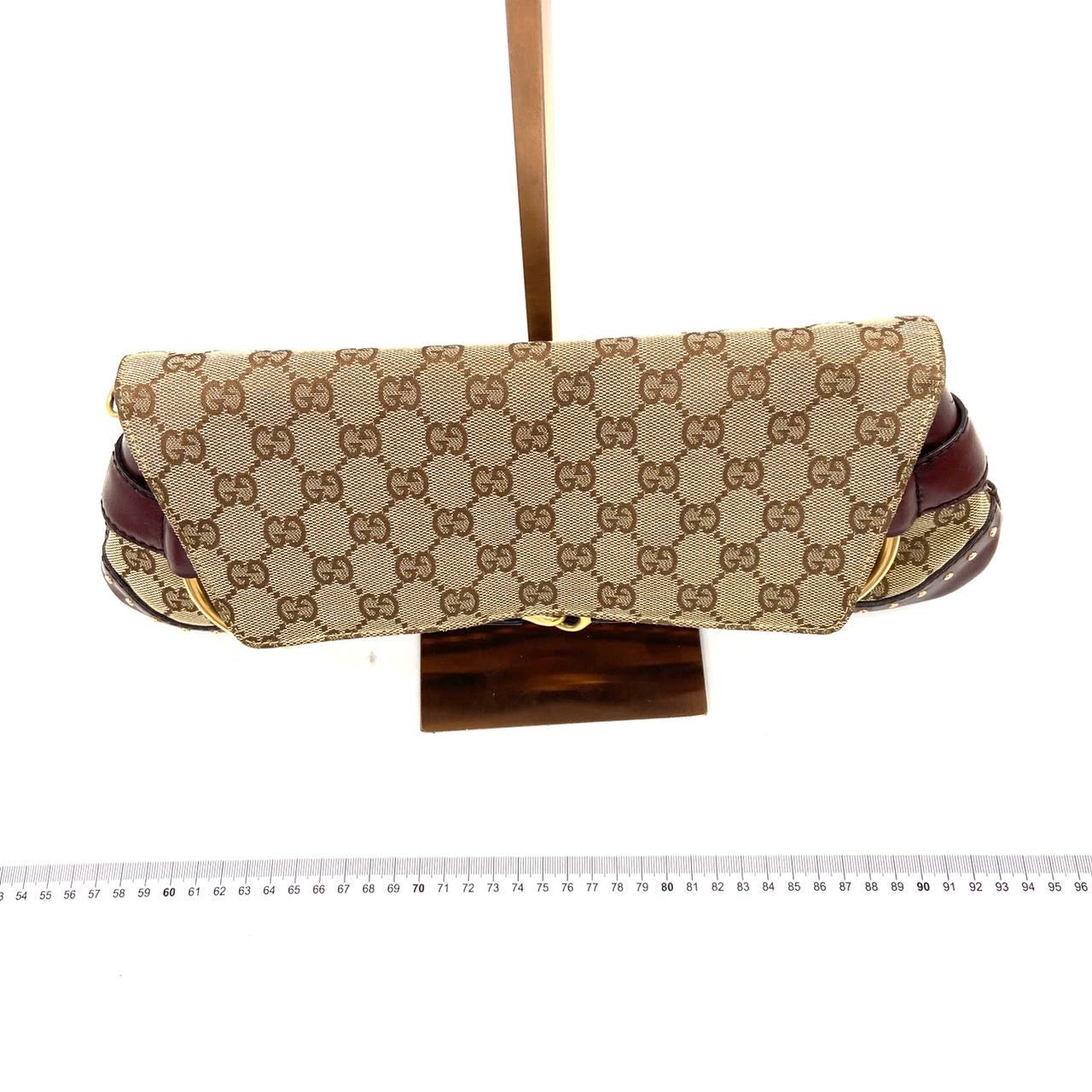 Gucci Horsebit 1955 Large Cloth Beige Monogram Burgundy Leather Shoulder bag