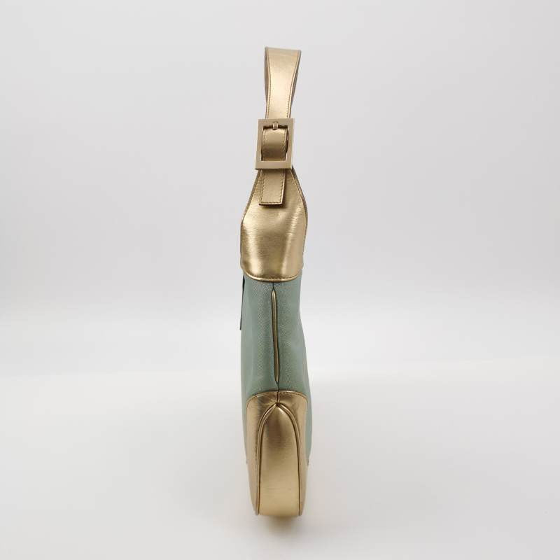 Gucci Jackie   Mini Blue Nylon with Gold Leather Shoulder Bag Medium