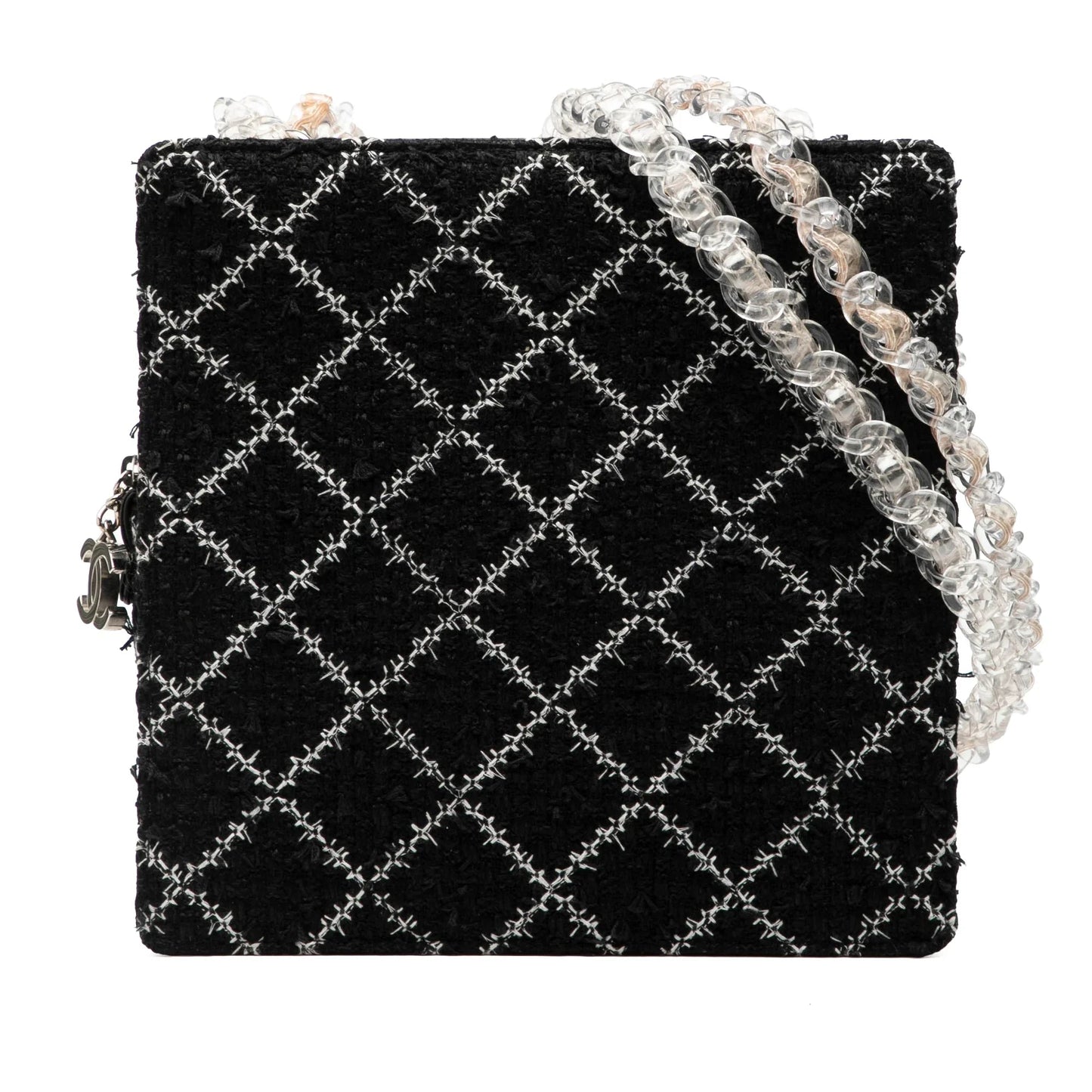 Black Chanel Tweed and Resin Zipped Chain Shopping Bag
