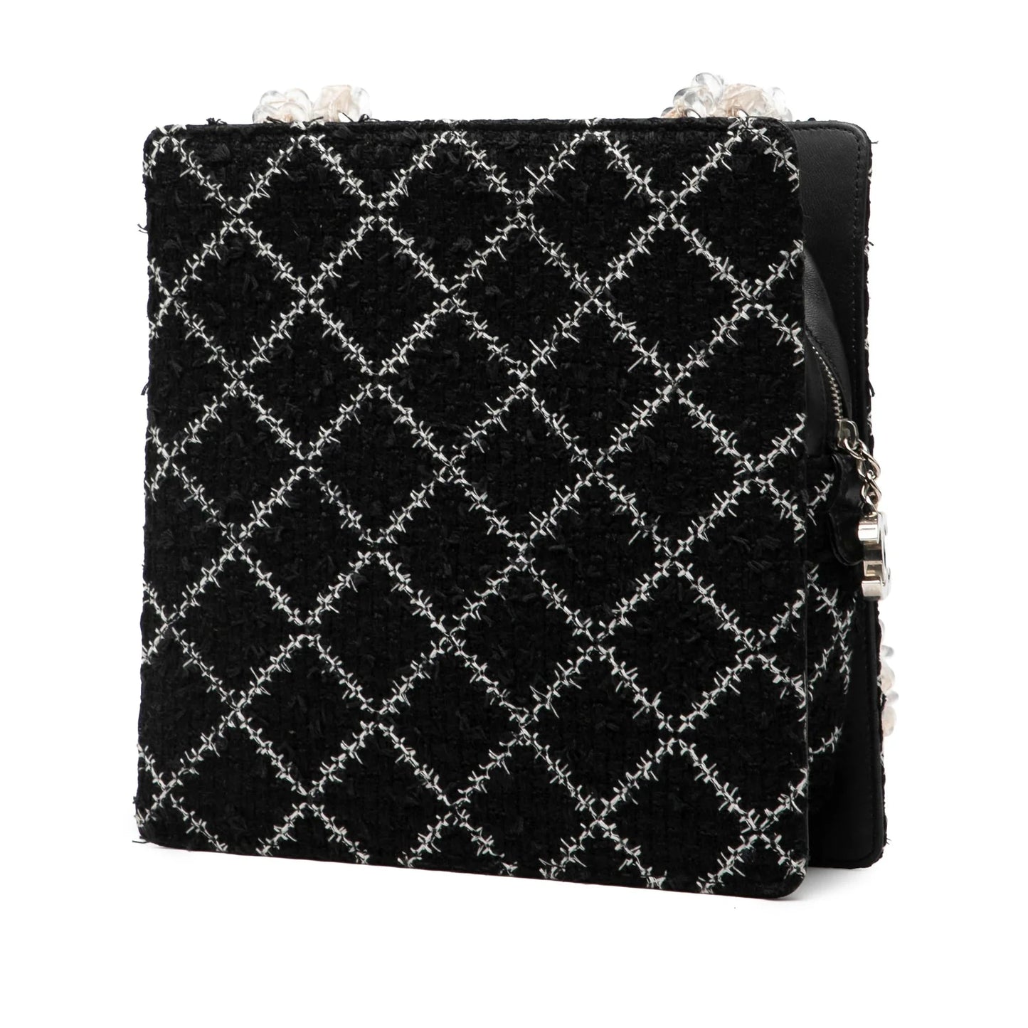 Black Chanel Tweed and Resin Zipped Chain Shopping Bag
