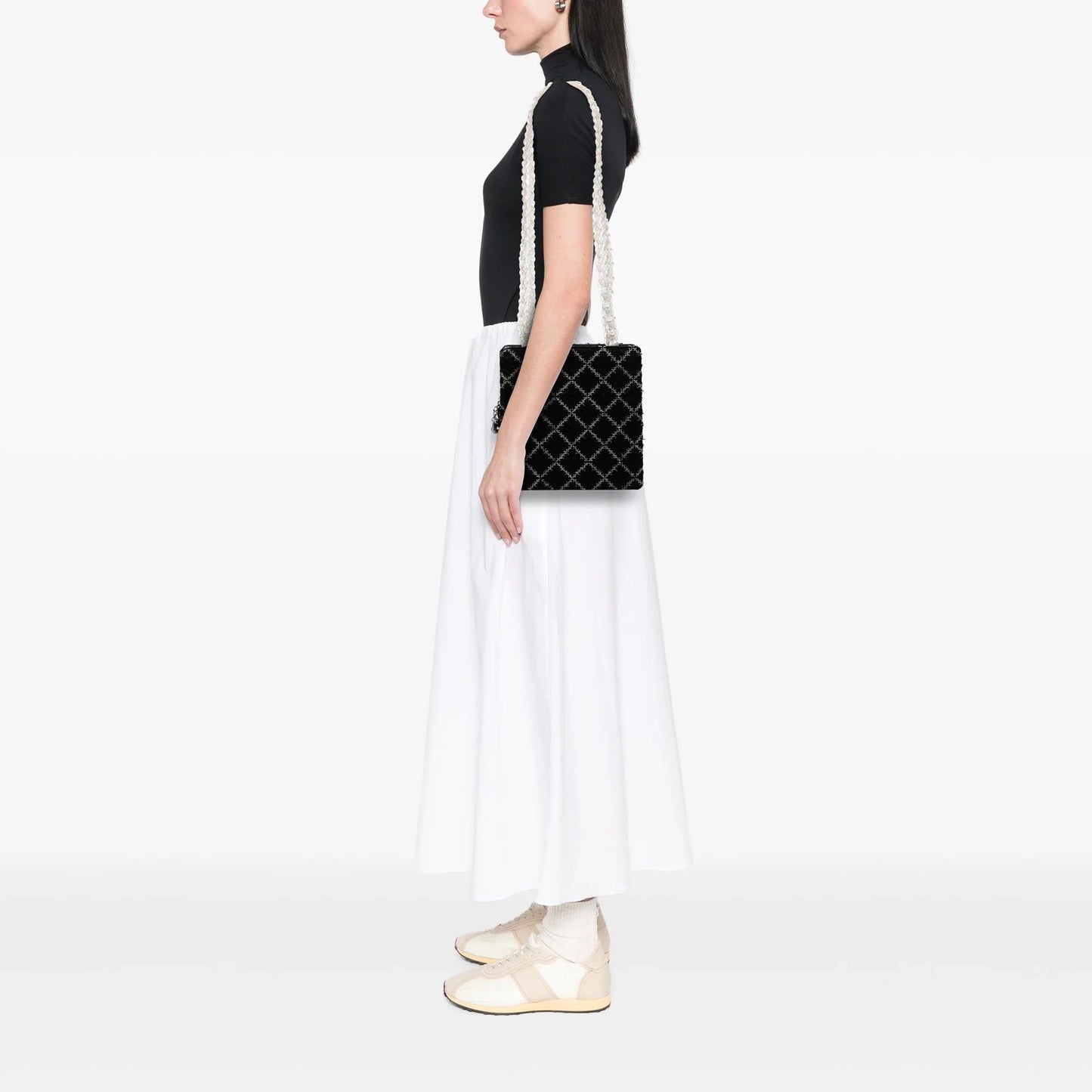 Black Chanel Tweed and Resin Zipped Chain Shopping Bag