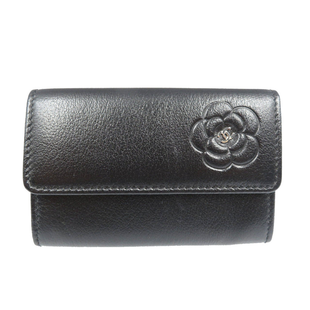 CHANEL Card Case leather black Camelia Women