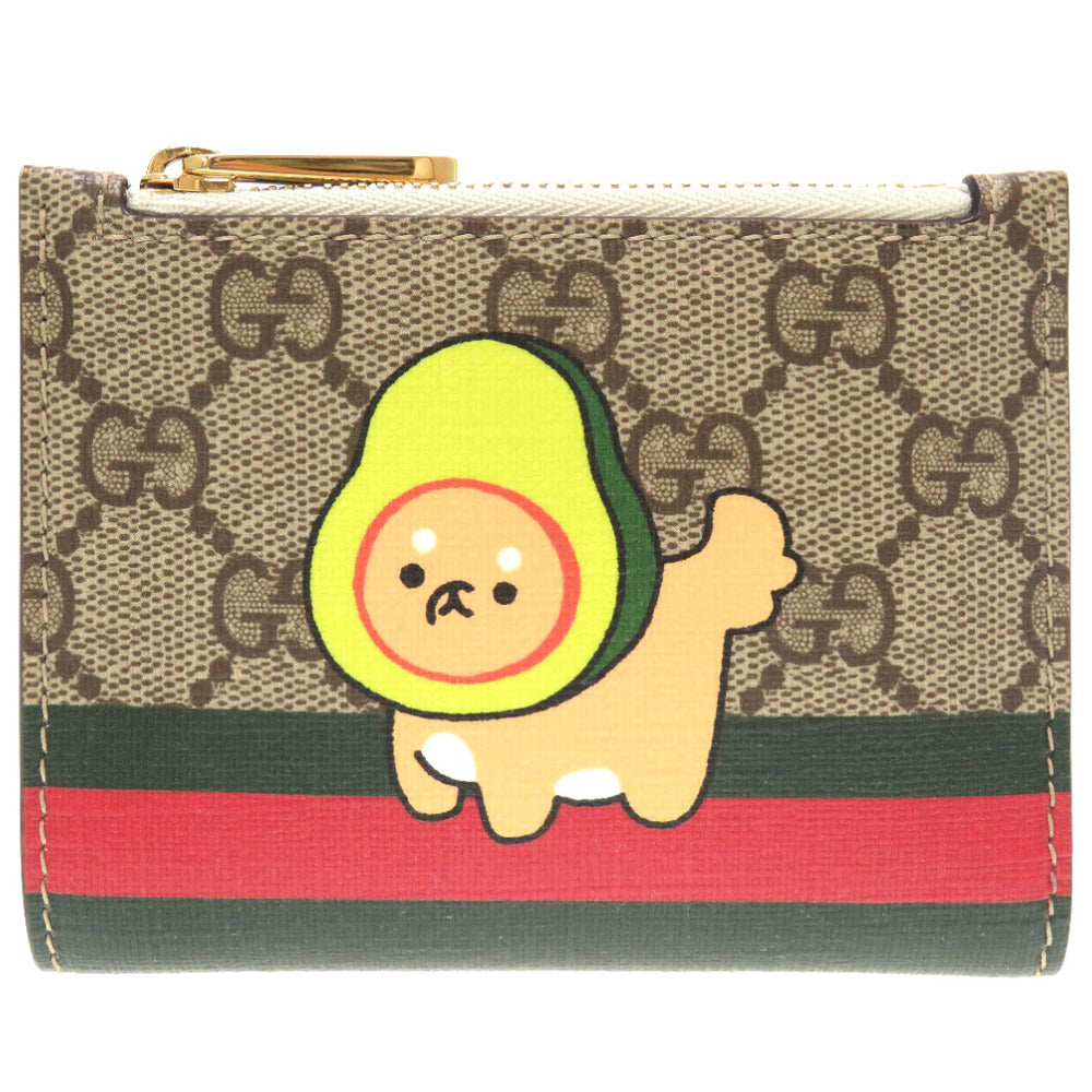 GUCCI Bifold Wallet 736758 GG Supreme, Leather beige Compact Wallet Animal Print Women