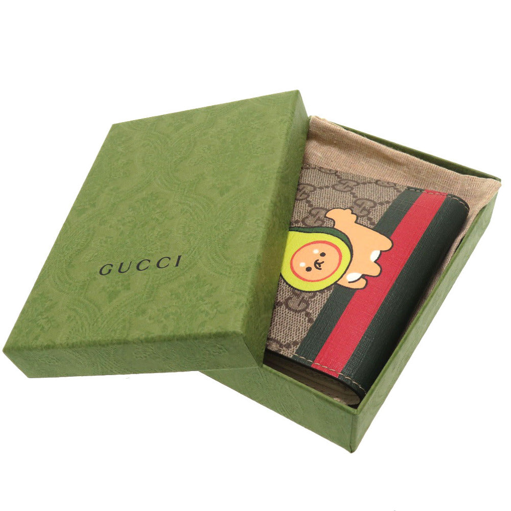 GUCCI Bifold Wallet 736758 GG Supreme, Leather beige Compact Wallet Animal Print Women