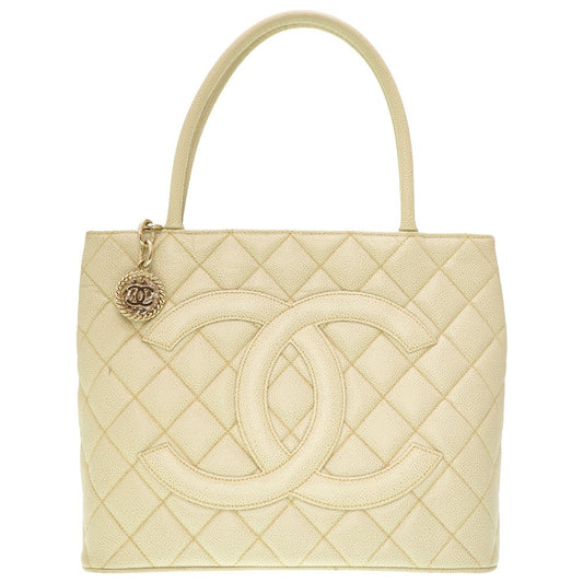 CHANEL Tote Bag Caviar skin Ivory Grey   Tote Women